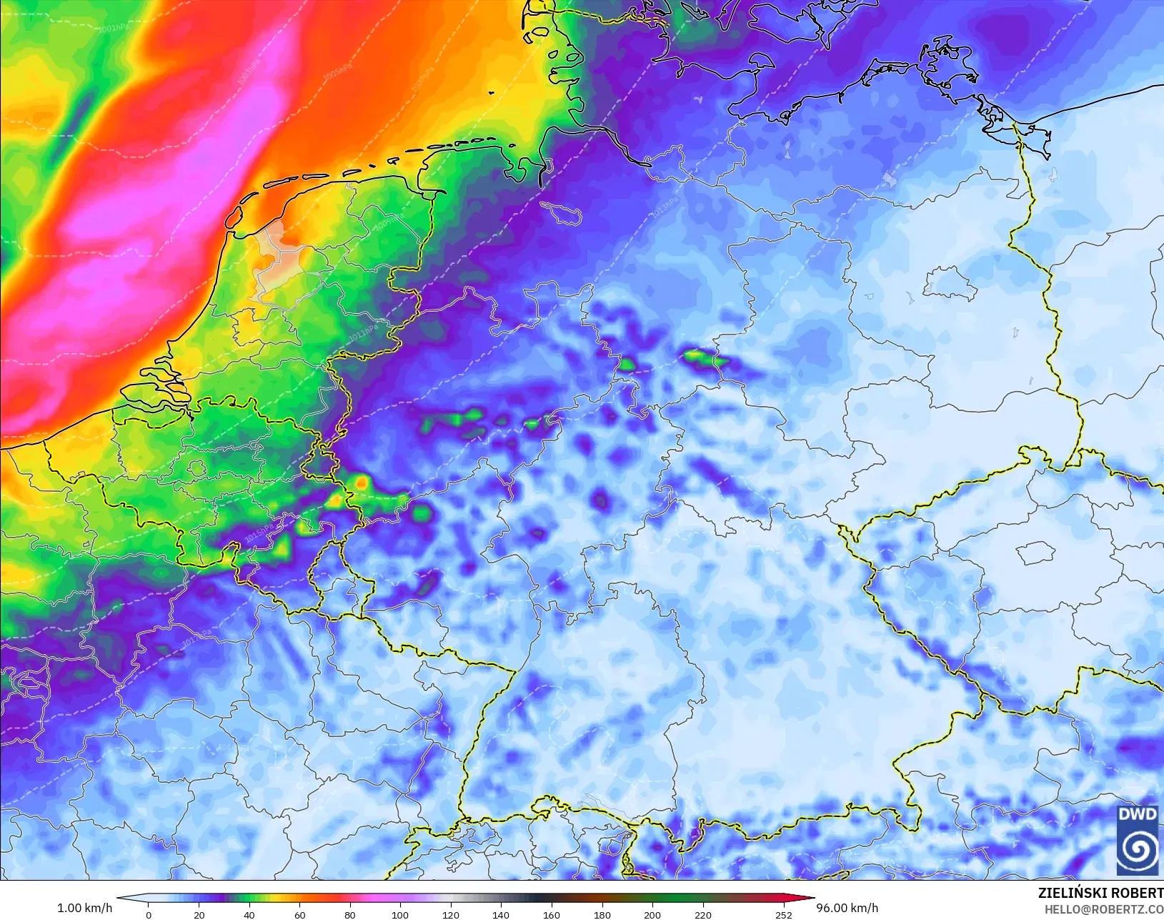 ICON modelo - Alemanha, Rajadas de vento