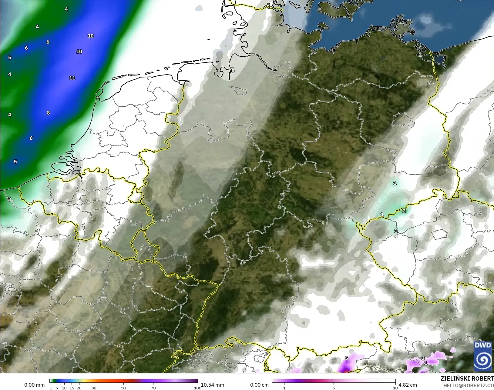 ICON modelo - Alemanha, Precipitação, nuvens e pressão