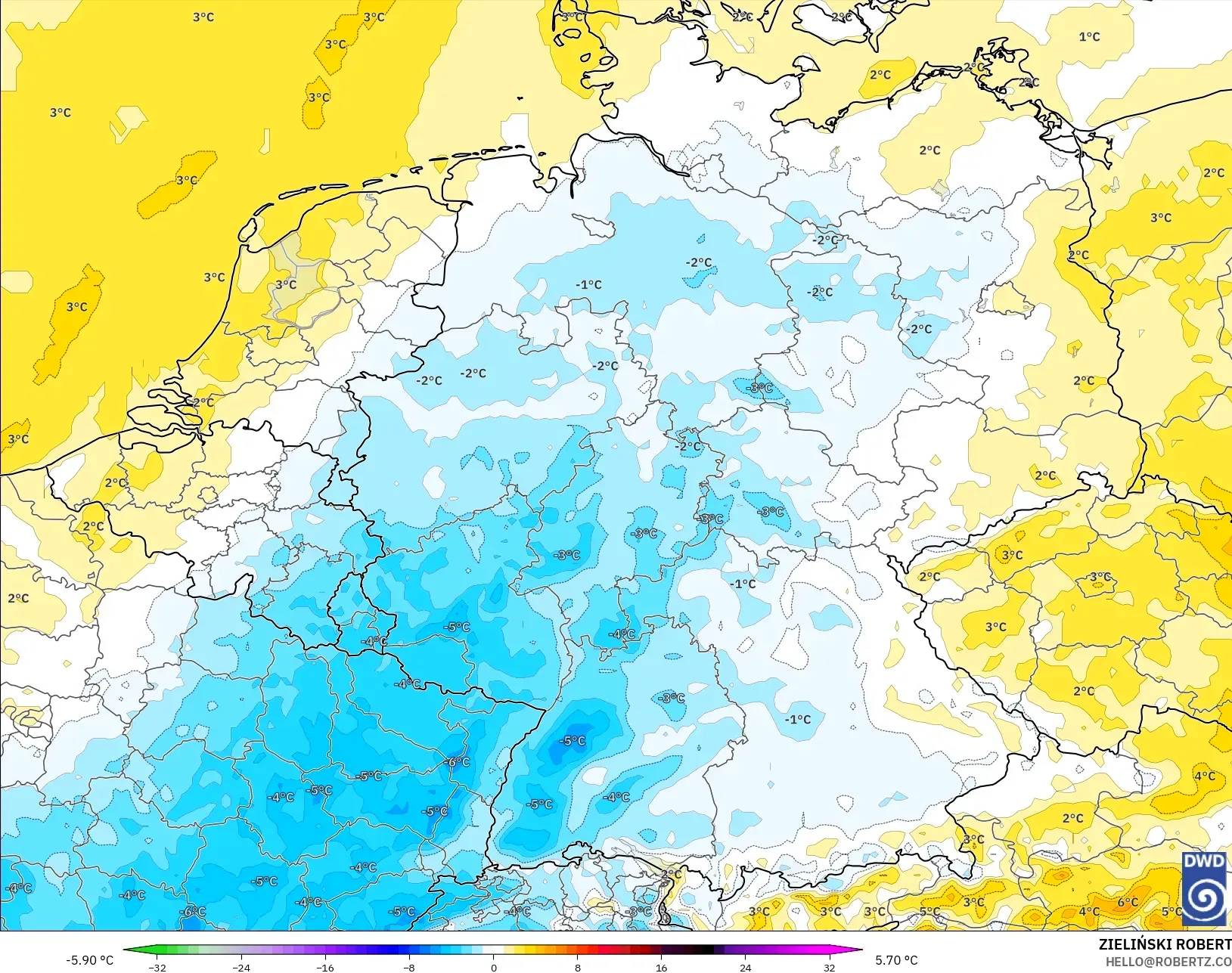 ICON modelo - Alemanha, Anomalia de temperatura a 2 m