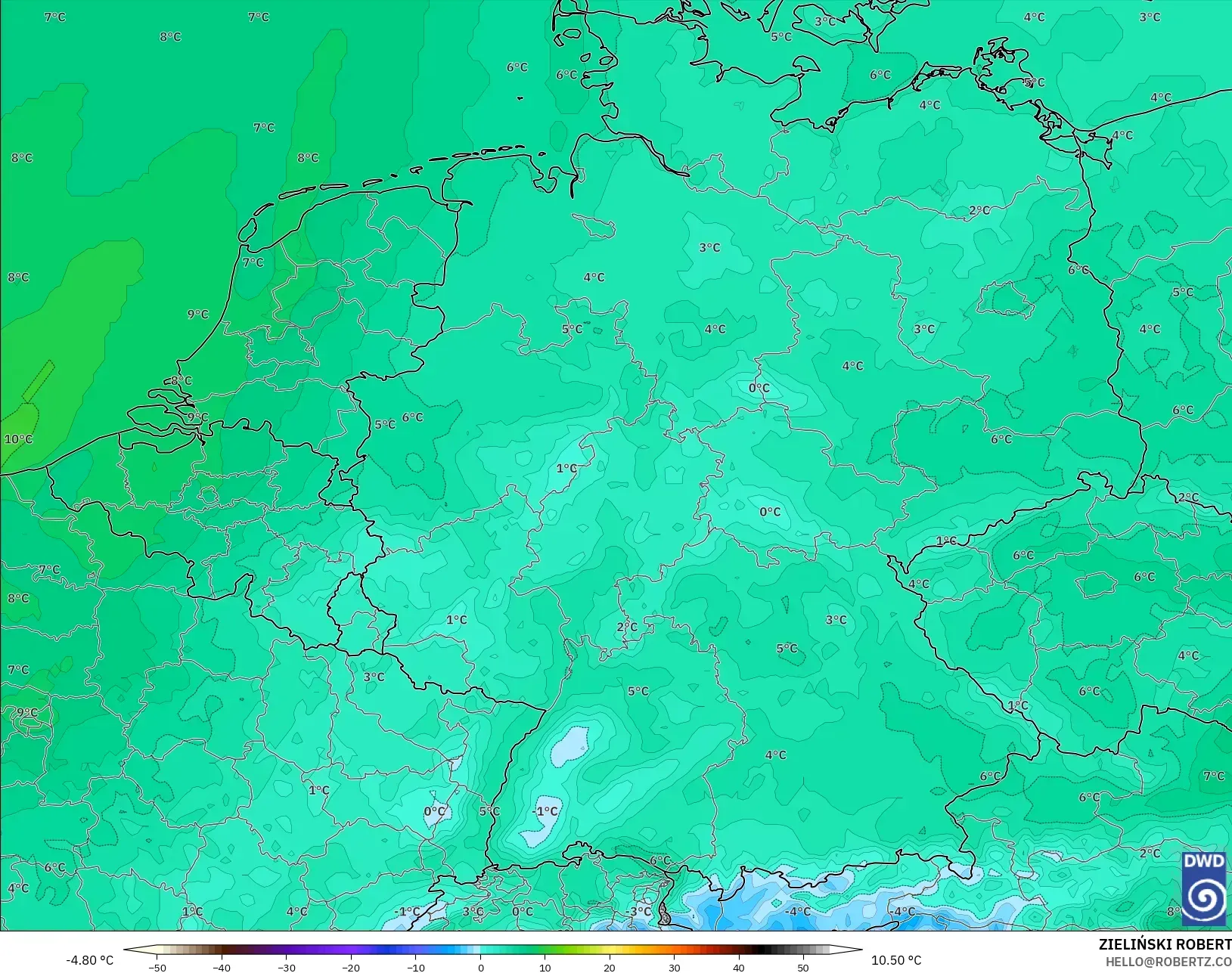 ICON modelo - Alemanha, Temperatura a 2 m