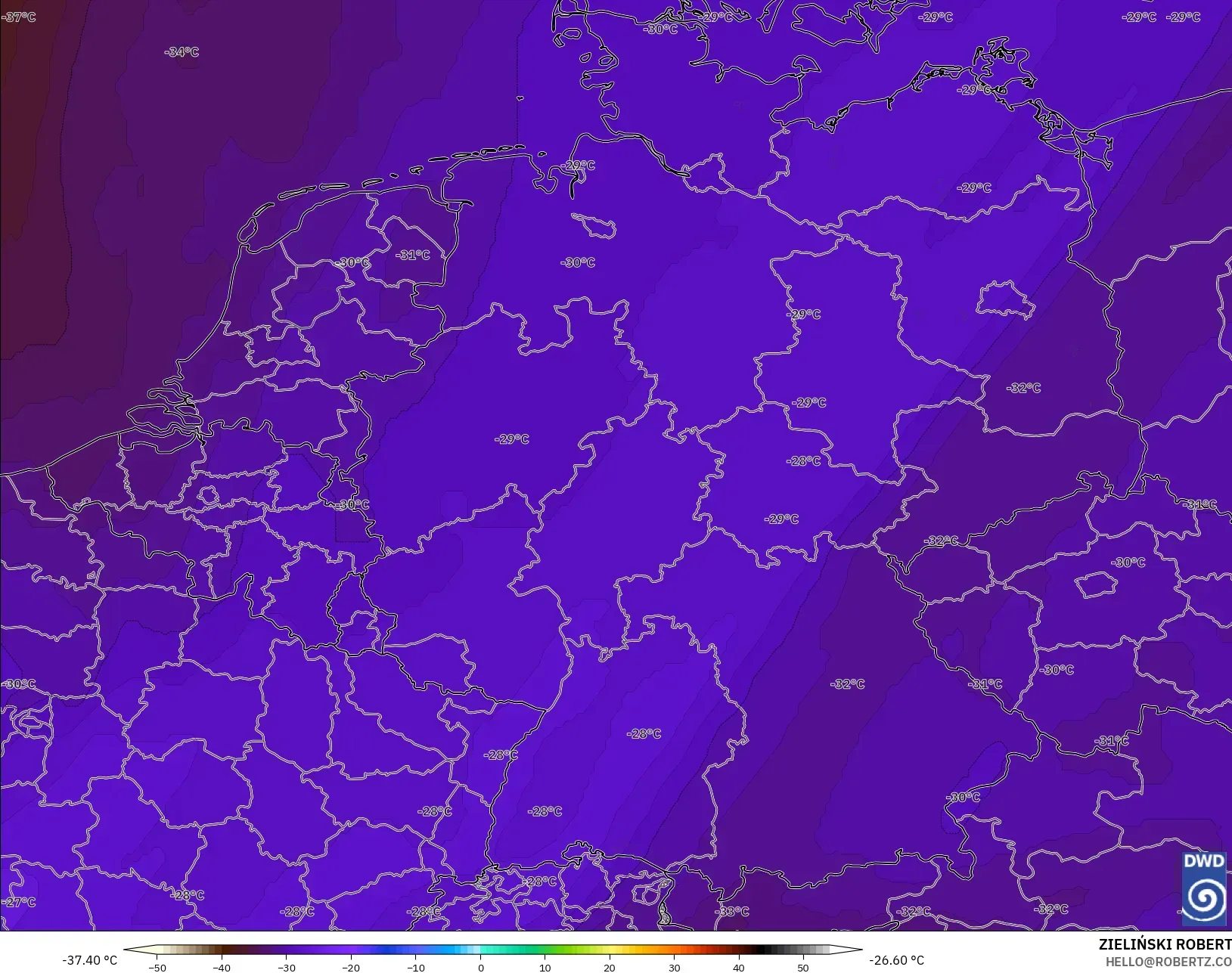 ICON modelo - Alemanha, Temperatura a 500 hPa