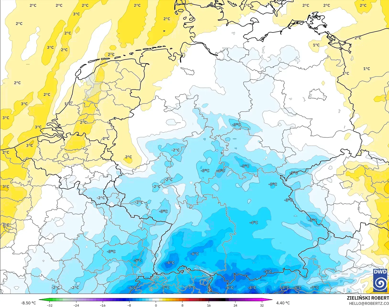 ICON modelo - Alemanha, Anomalia de temperatura a 850 hPa