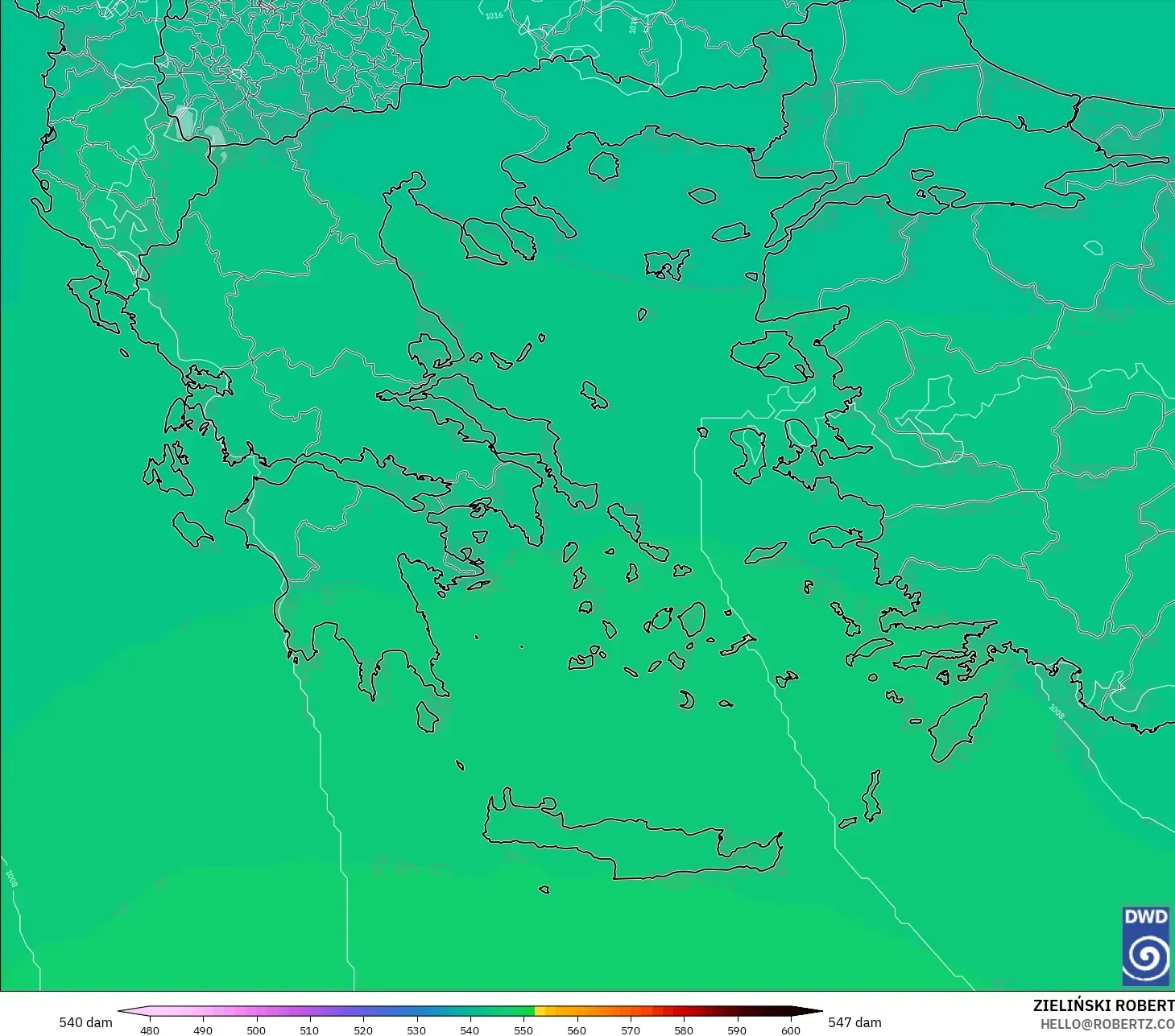 ICON modelo - Grécia, Altura geopotencial a 500 hPa