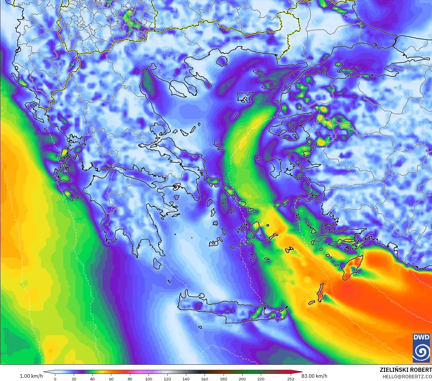 ICON modelo - Grécia, Rajadas de vento
