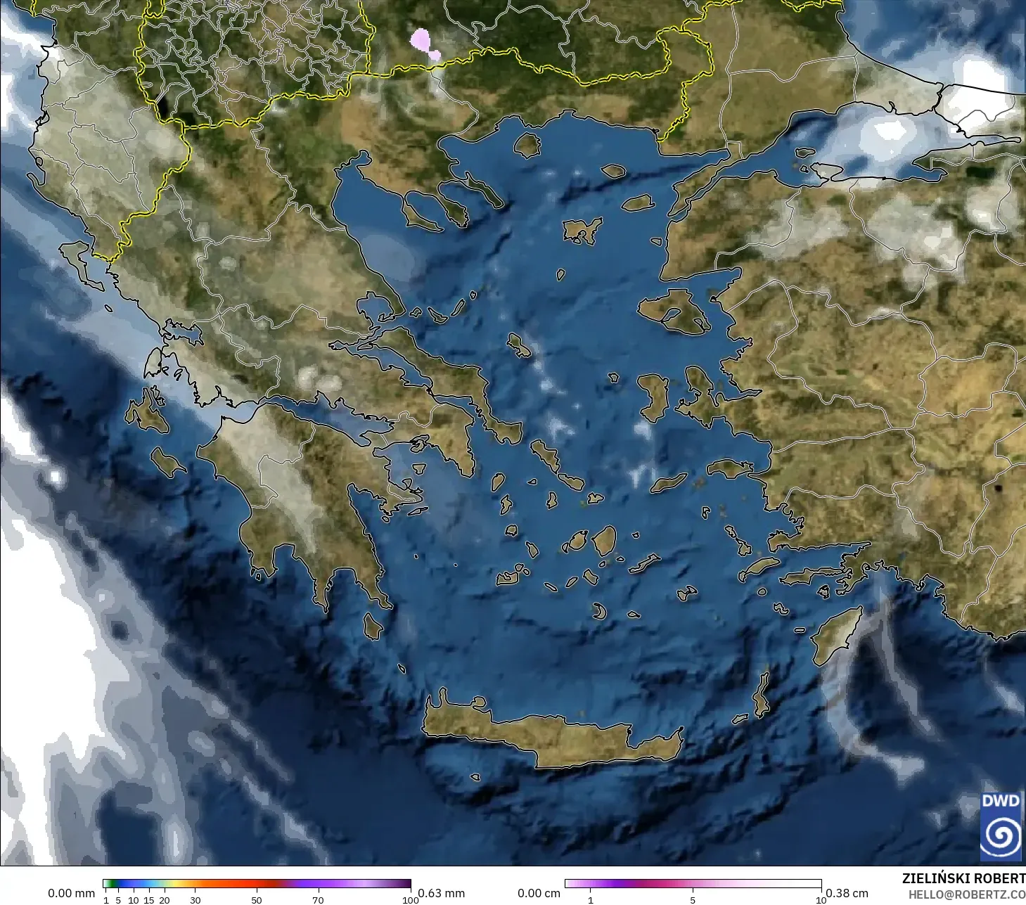 ICON modelo - Grécia, Precipitação, nuvens e pressão