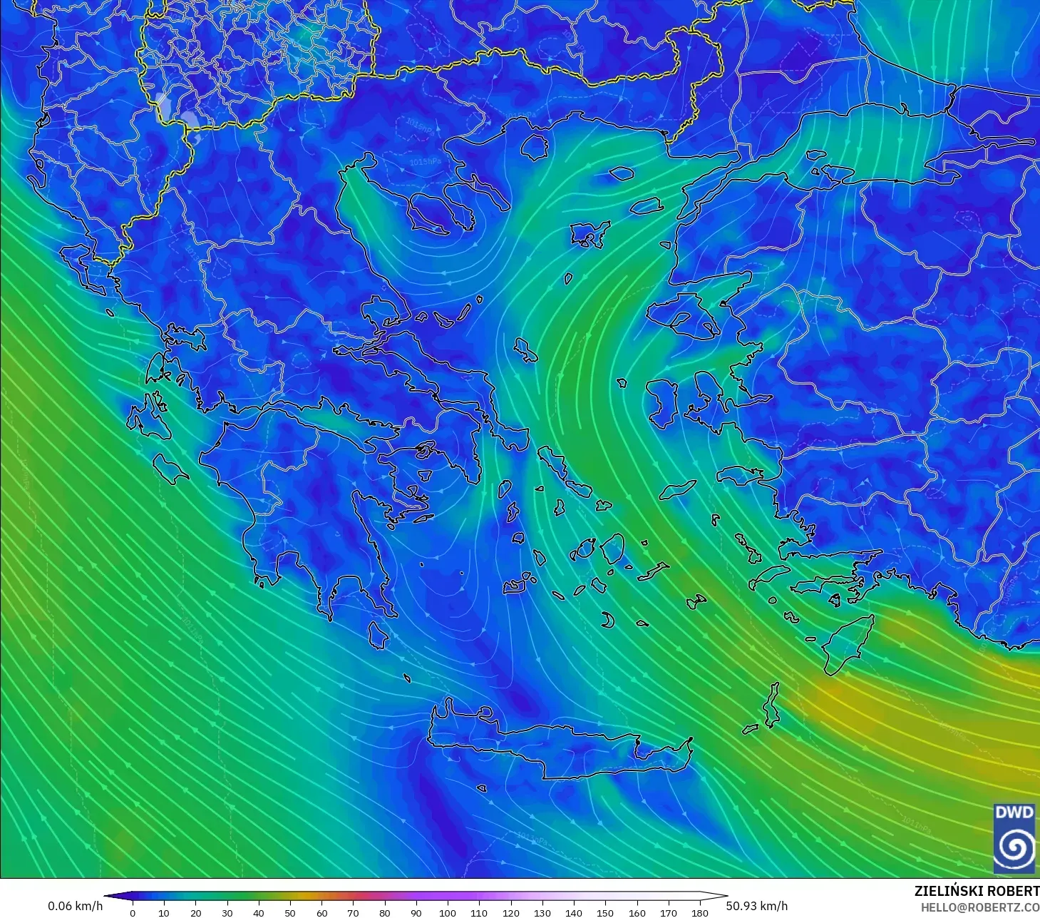 ICON modelo - Grécia, Vento a 10 m