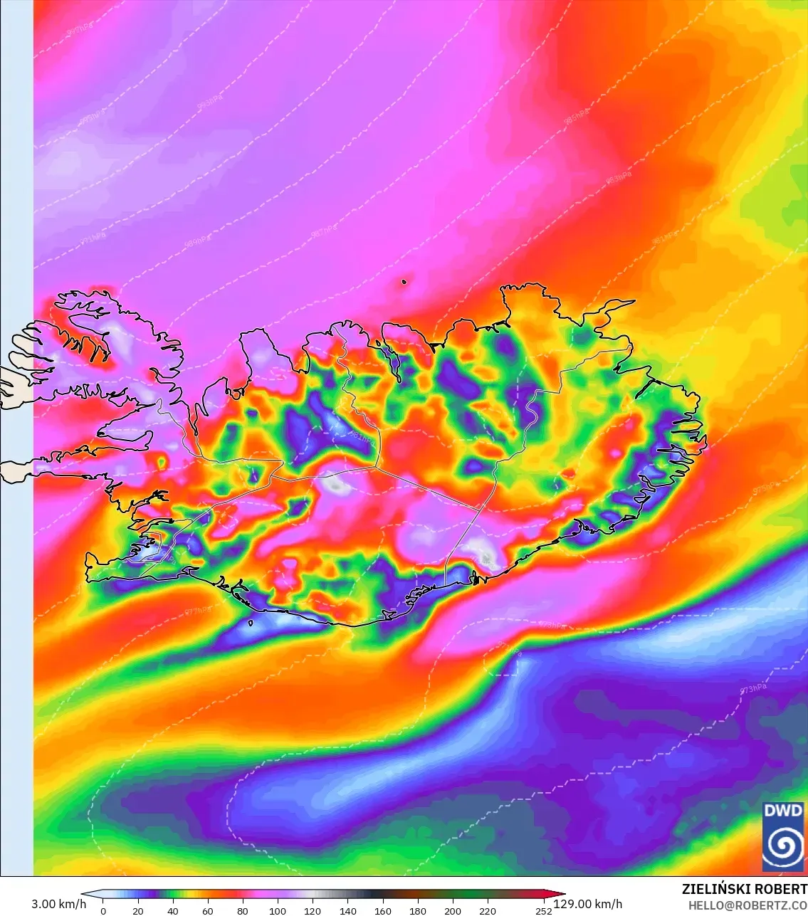ICON modelo - Islândia, Rajadas de Vento Máximas