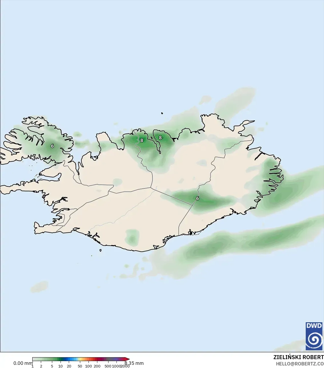ICON modelo - Islândia, Acúmulo de precipitação