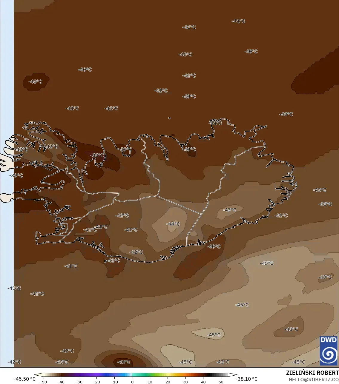 ICON modelo - Islândia, Temperatura a 500 hPa