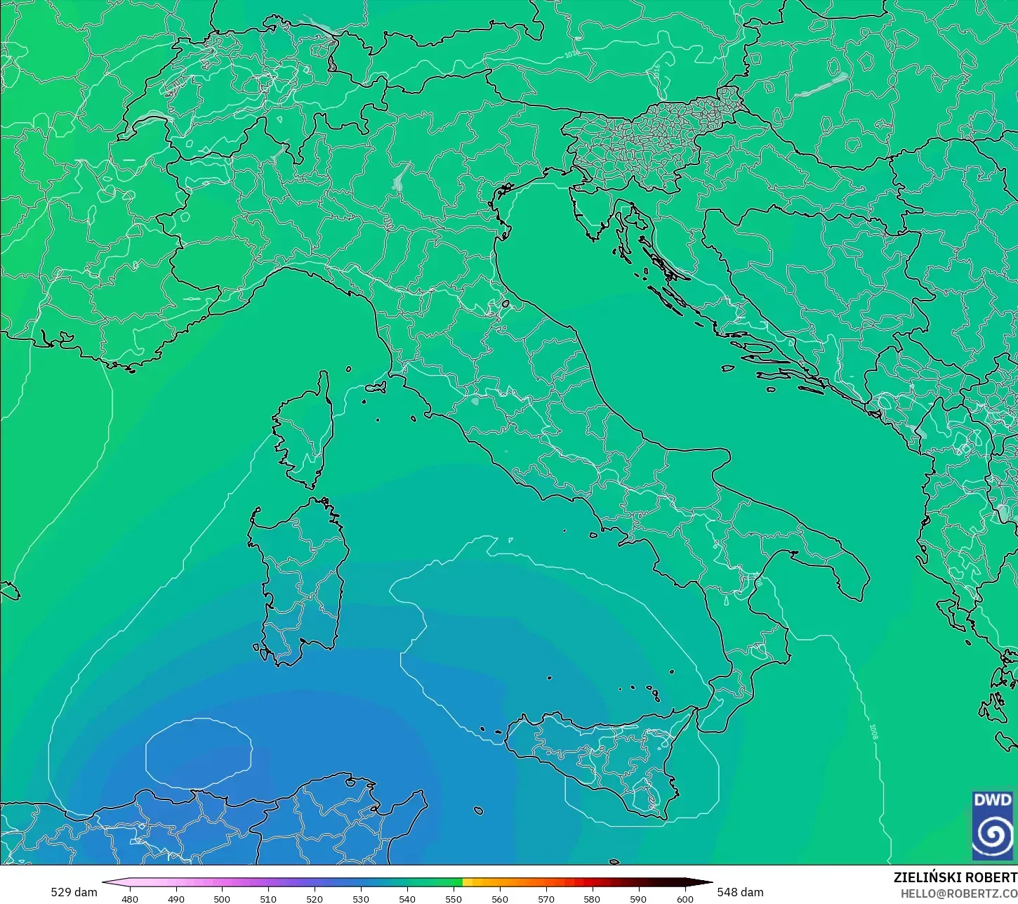 ICON modelo - Itália, Altura geopotencial a 500 hPa