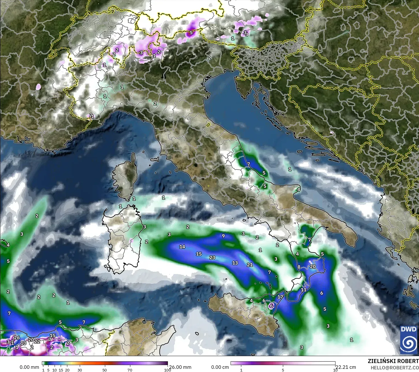 ICON modelo - Itália, Precipitação, nuvens e pressão