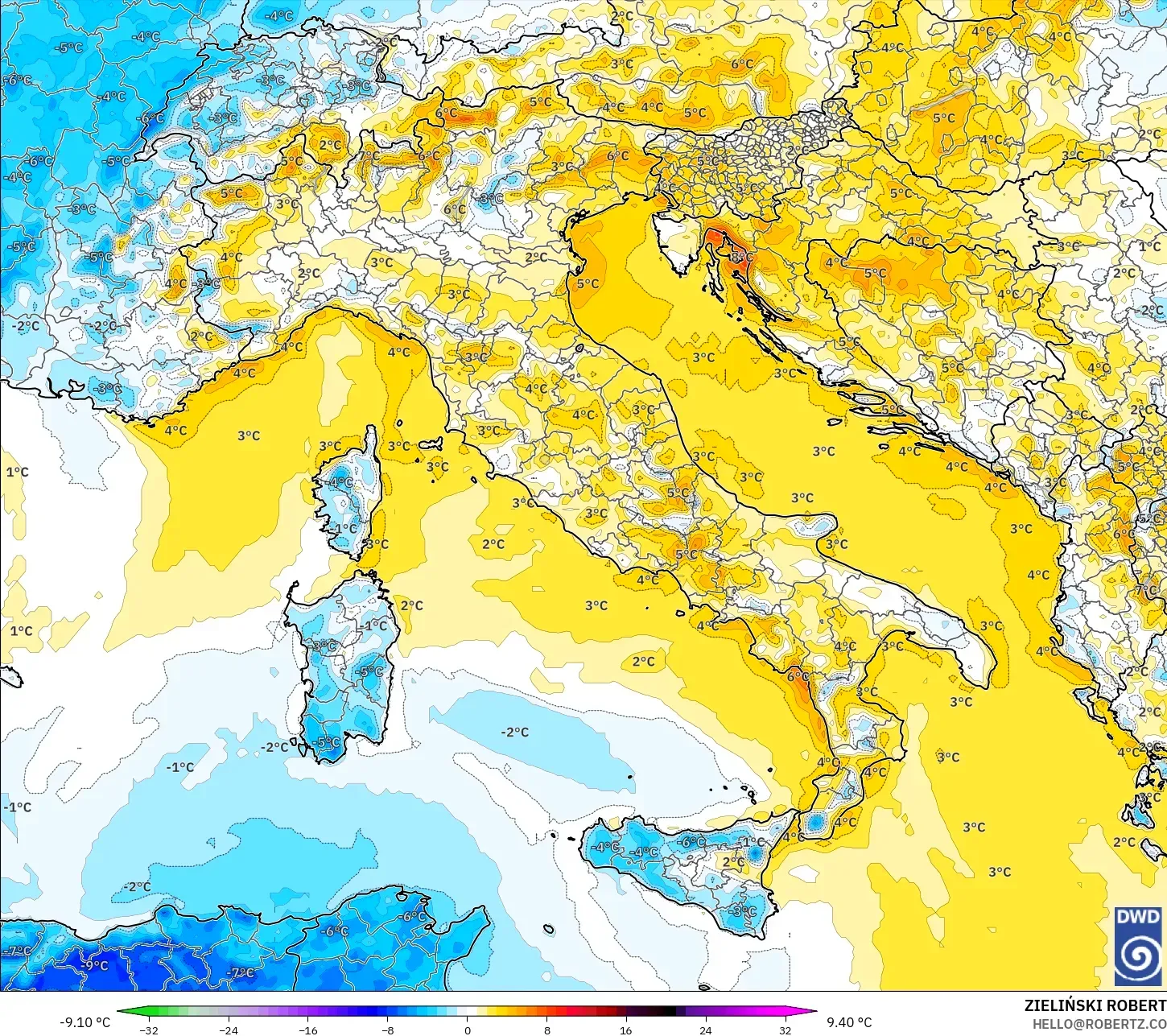 ICON modelo - Itália, Anomalia de temperatura a 2 m