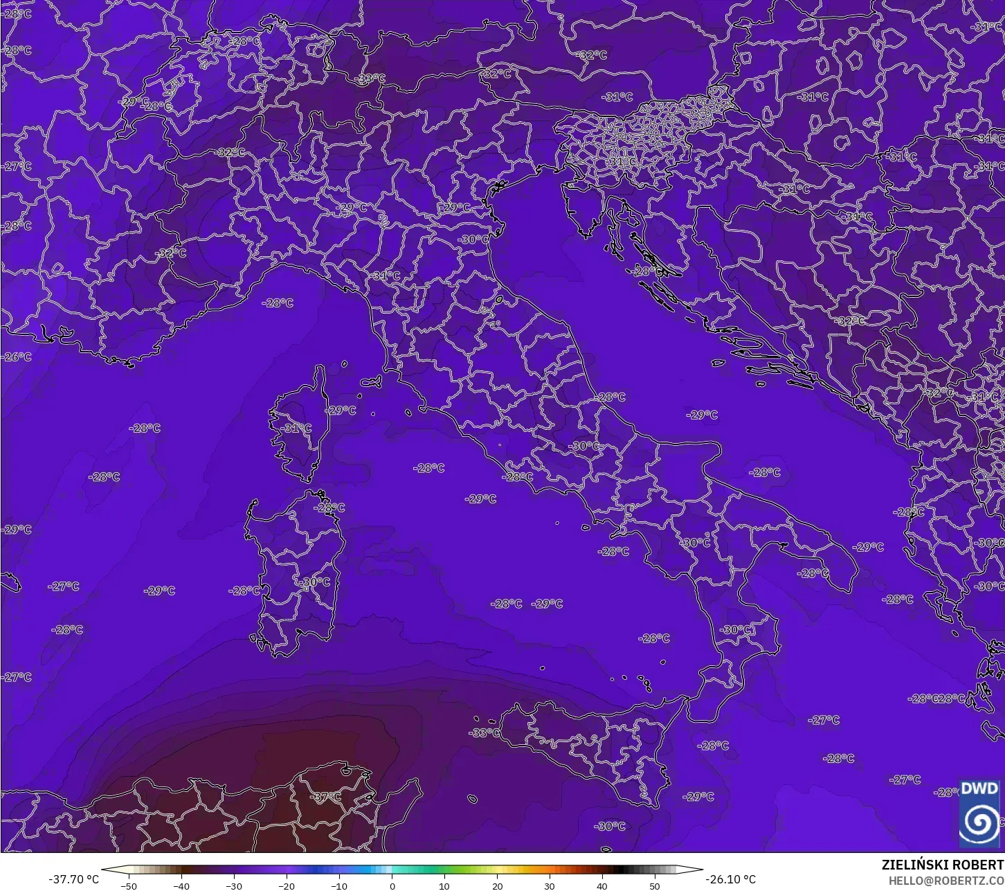 ICON modelo - Itália, Temperatura a 500 hPa