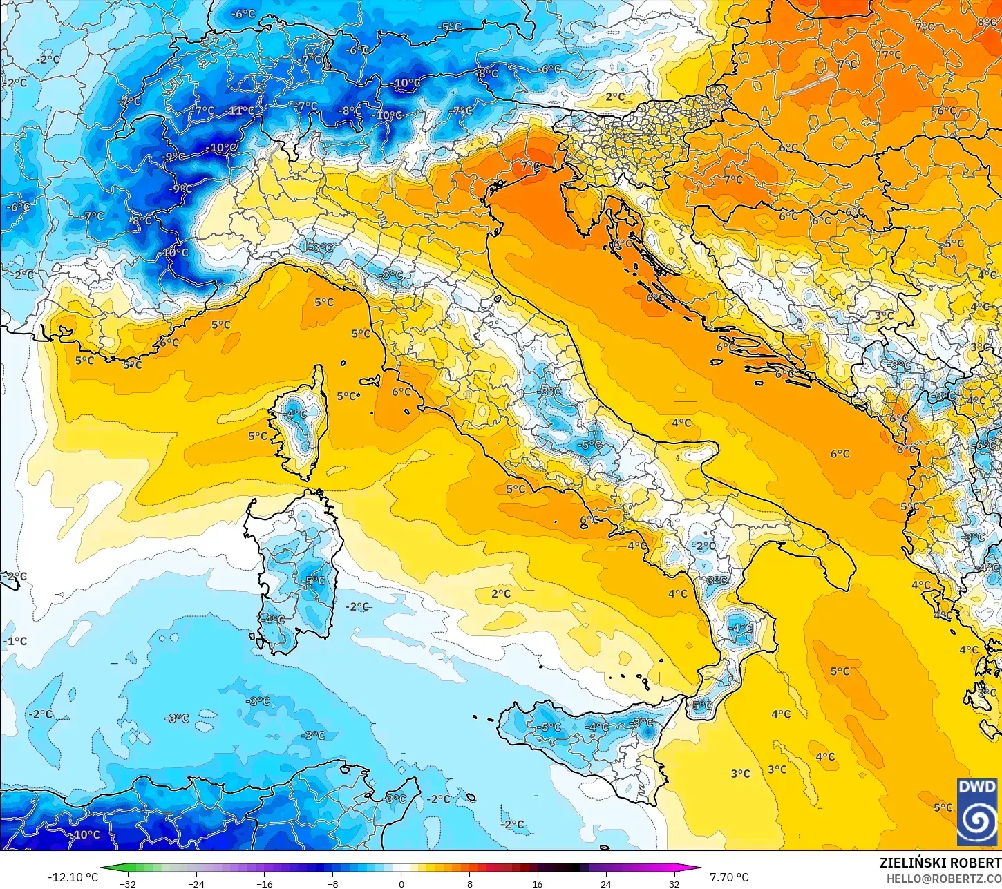 ICON modelo - Itália, Anomalia de temperatura a 850 hPa