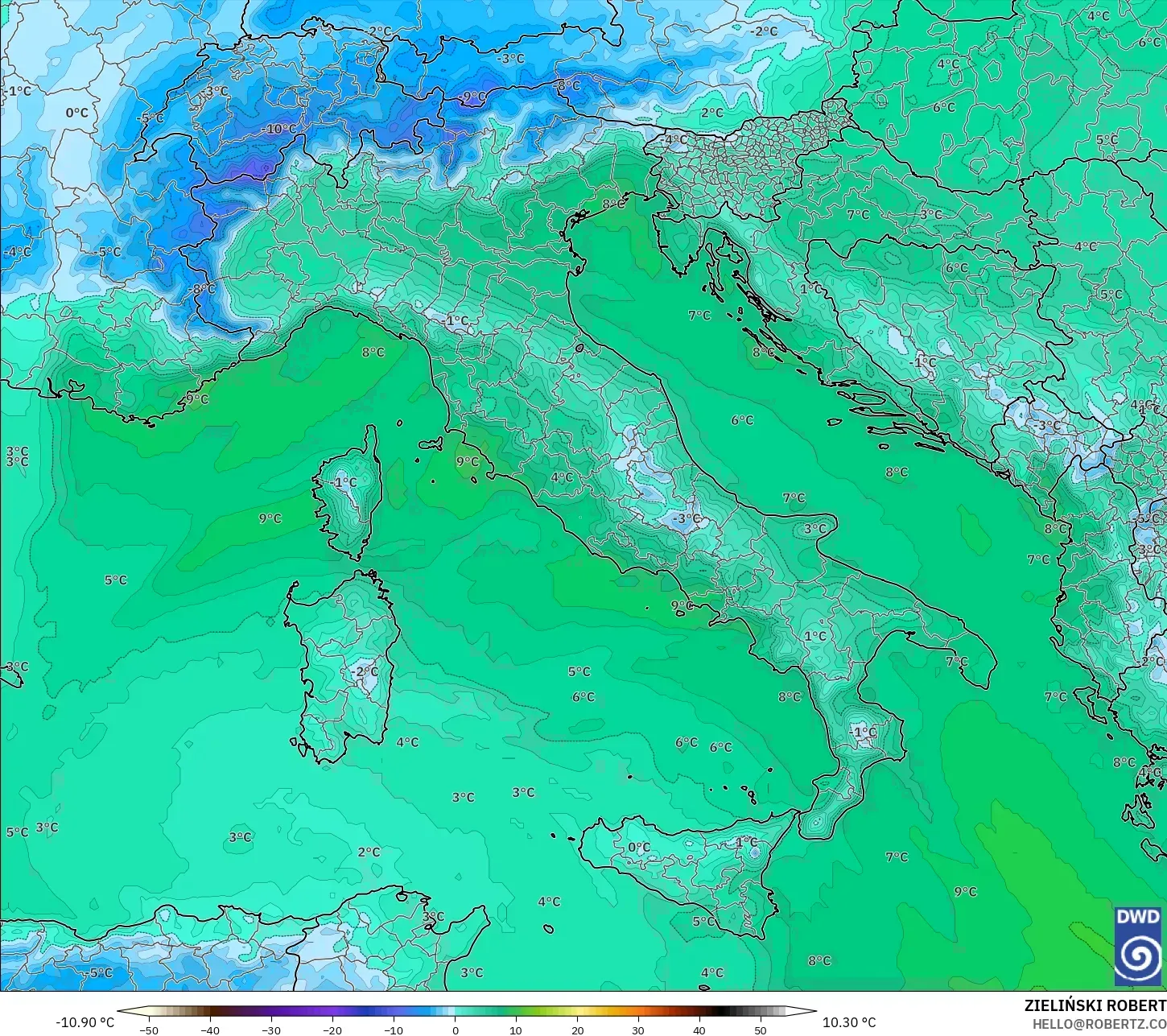 ICON modelo - Itália, Temperatura a 850 hPa