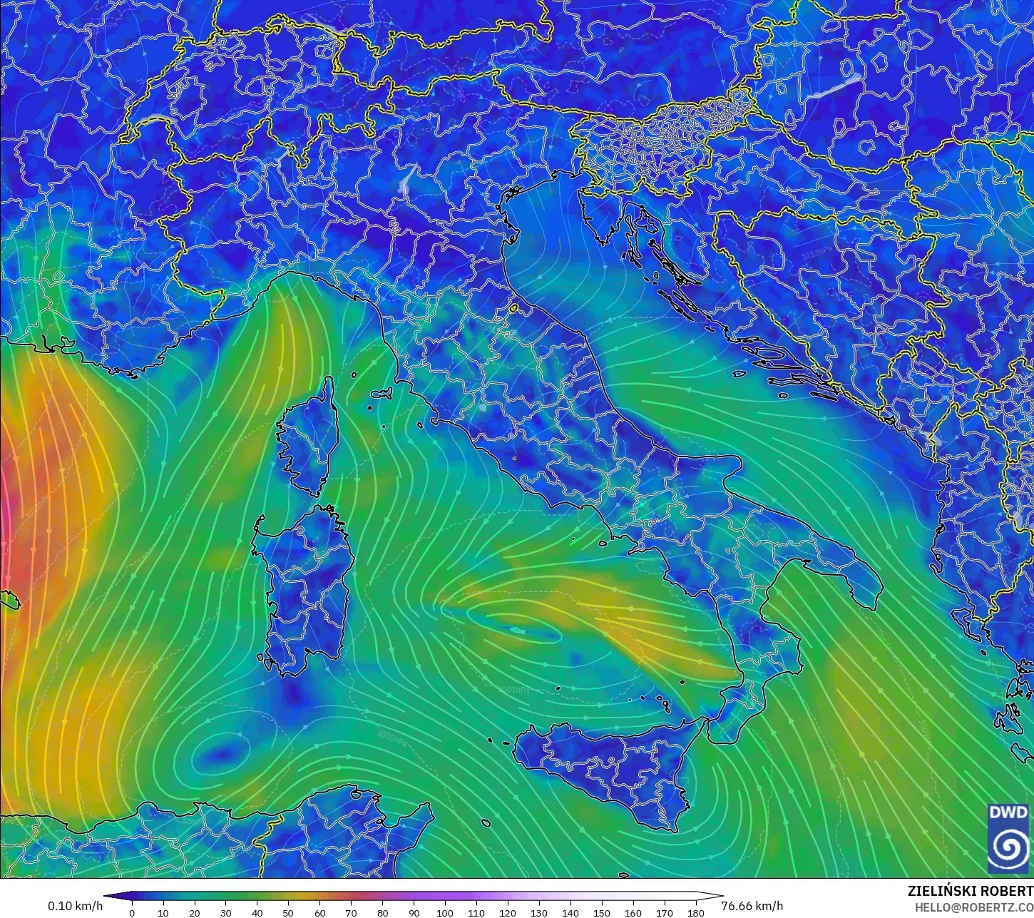 ICON modelo - Itália, Vento a 10 m