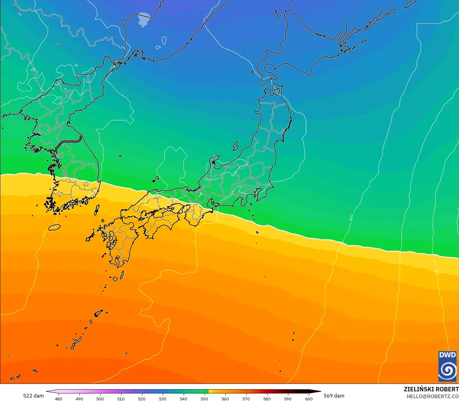 ICON modelo - Japão, Altura geopotencial a 500 hPa