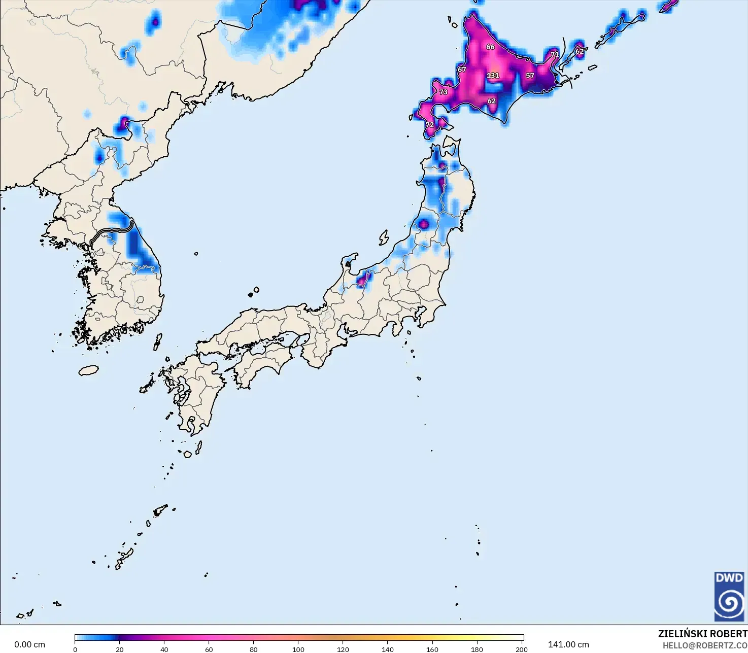 ICON modelo - Japão, Profundidade da neve