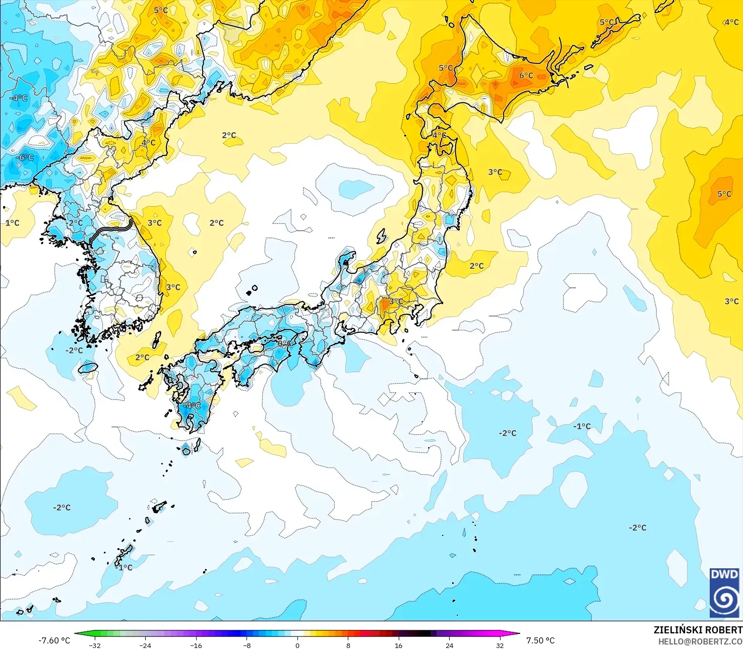 ICON modelo - Japão, Anomalia de temperatura a 2 m