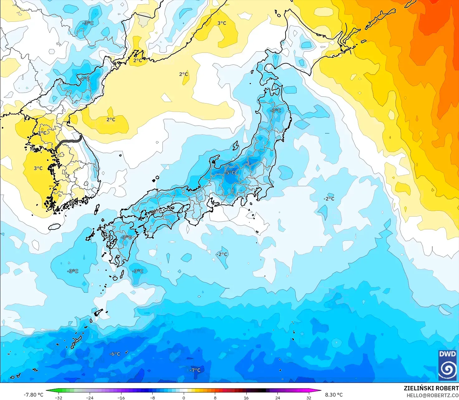 ICON modelo - Japão, Anomalia de temperatura a 850 hPa
