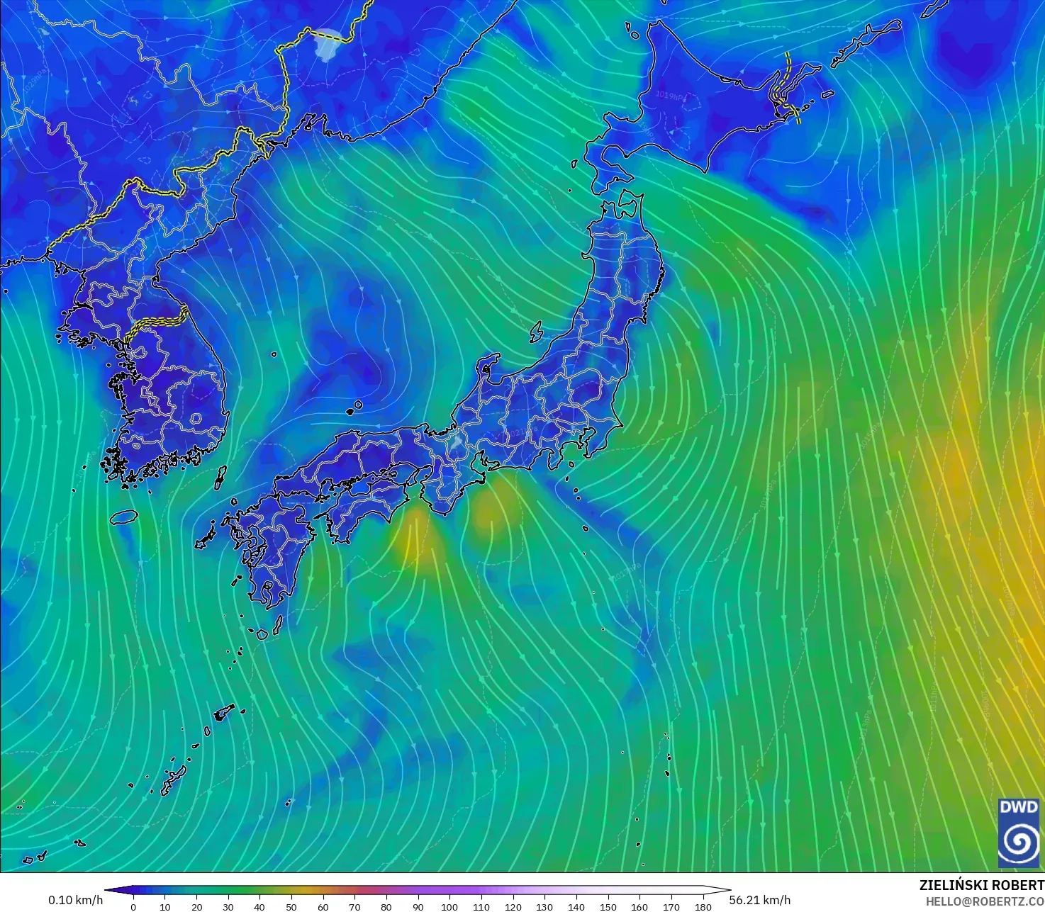 ICON modelo - Japão, Vento a 10 m