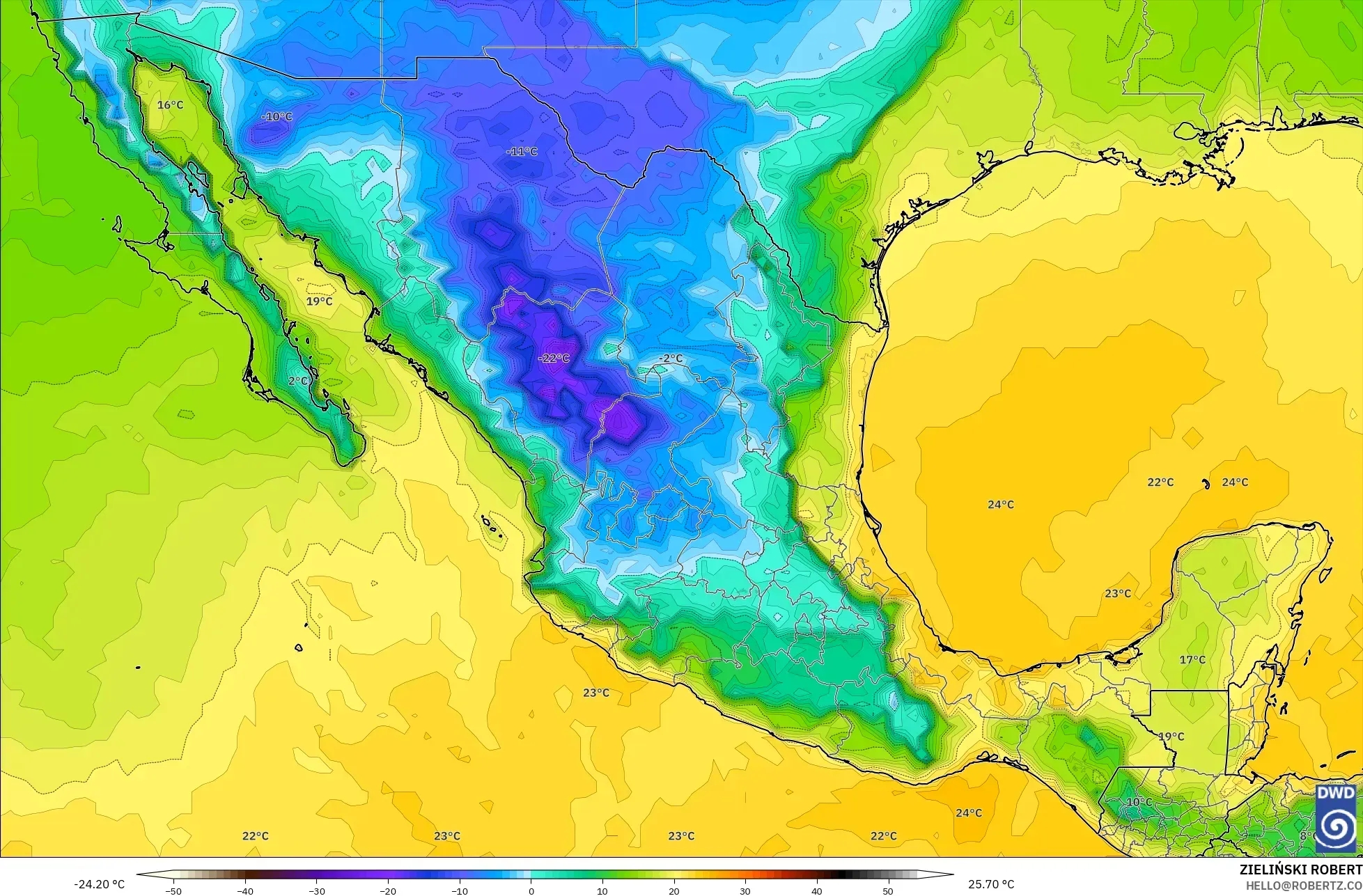ICON modelo - México, Ponto de orvalho a 2 m