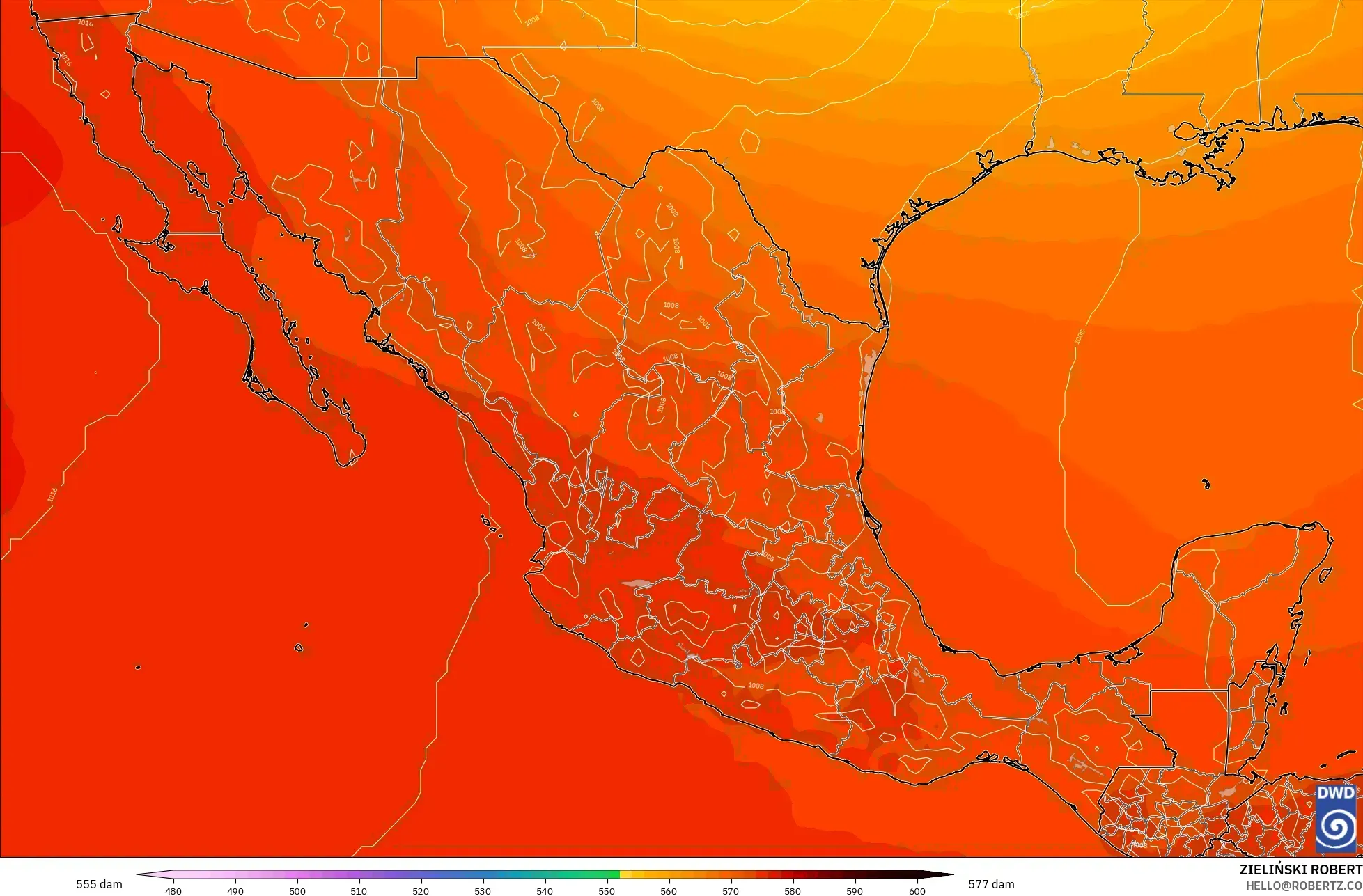 ICON modelo - México, Altura geopotencial a 500 hPa