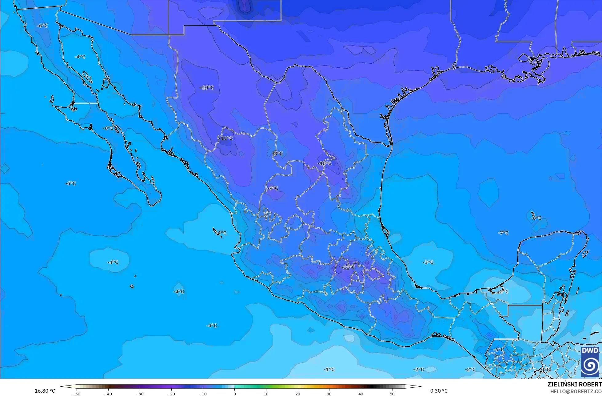 ICON modelo - México, Temperatura a 500 hPa