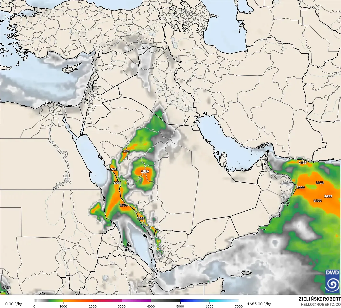 ICON modelo - Oriente Médio, CAPE