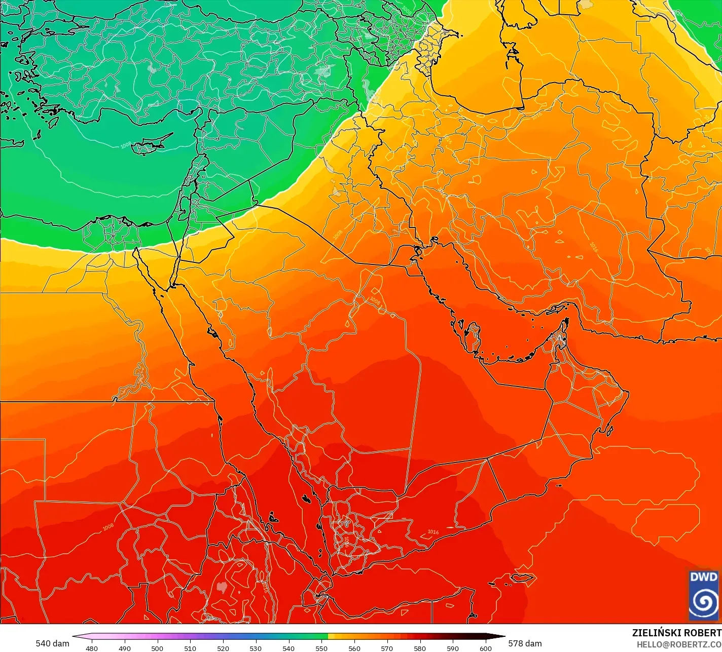 ICON modelo - Oriente Médio, Altura geopotencial a 500 hPa
