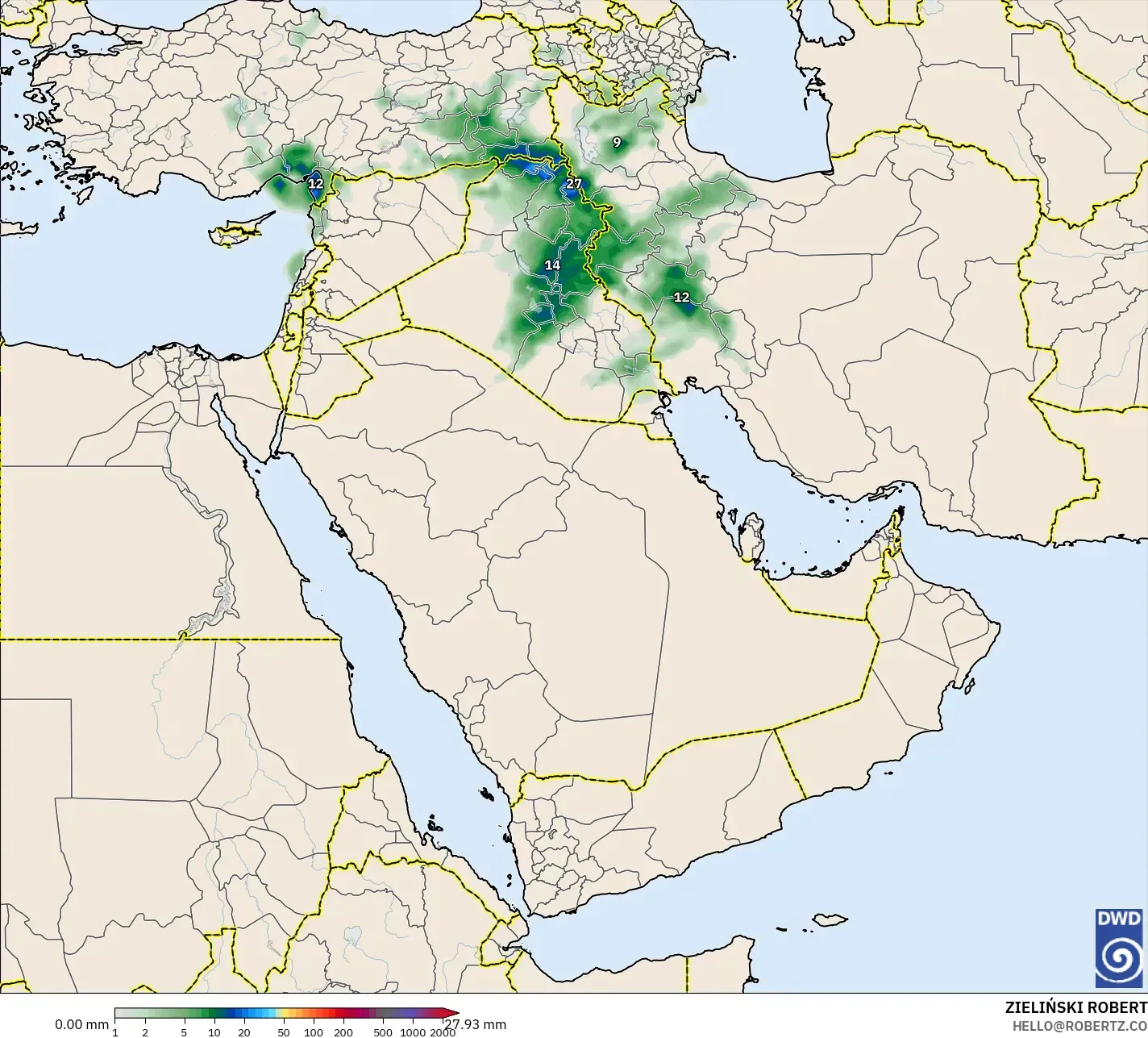ICON modelo - Oriente Médio, Acúmulo de precipitação