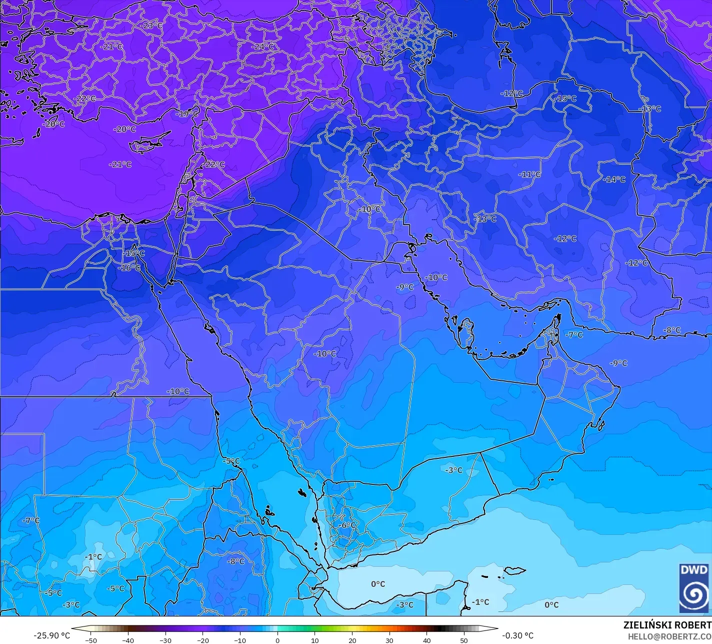 ICON modelo - Oriente Médio, Temperatura a 500 hPa