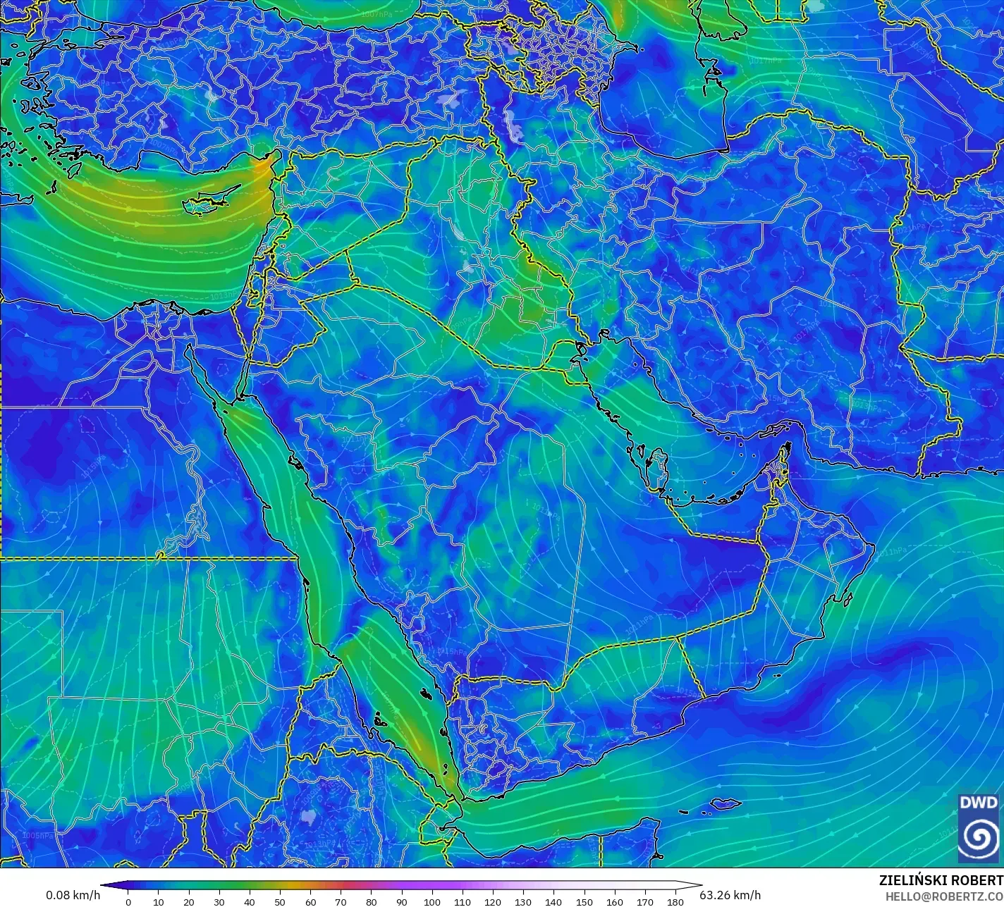 ICON modelo - Oriente Médio, Vento a 10 m