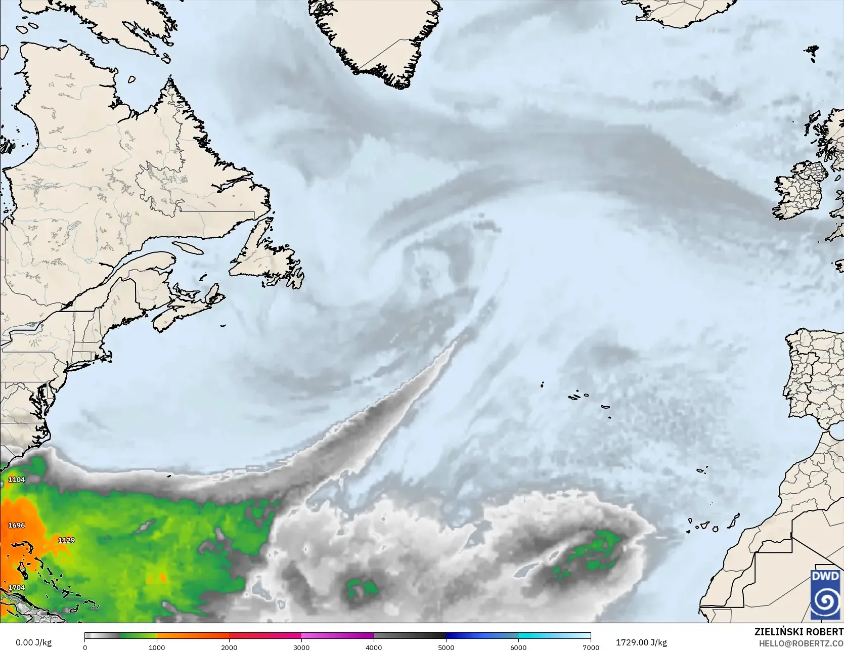 ICON modelo - Atlântico Norte, CAPE
