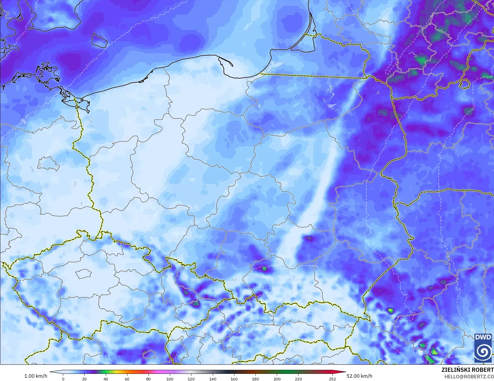 ICON modelo - Polônia, Rajadas de vento