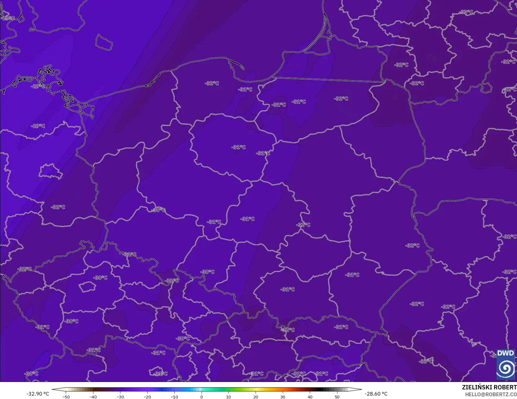 ICON modelo - Polônia, Temperatura a 500 hPa