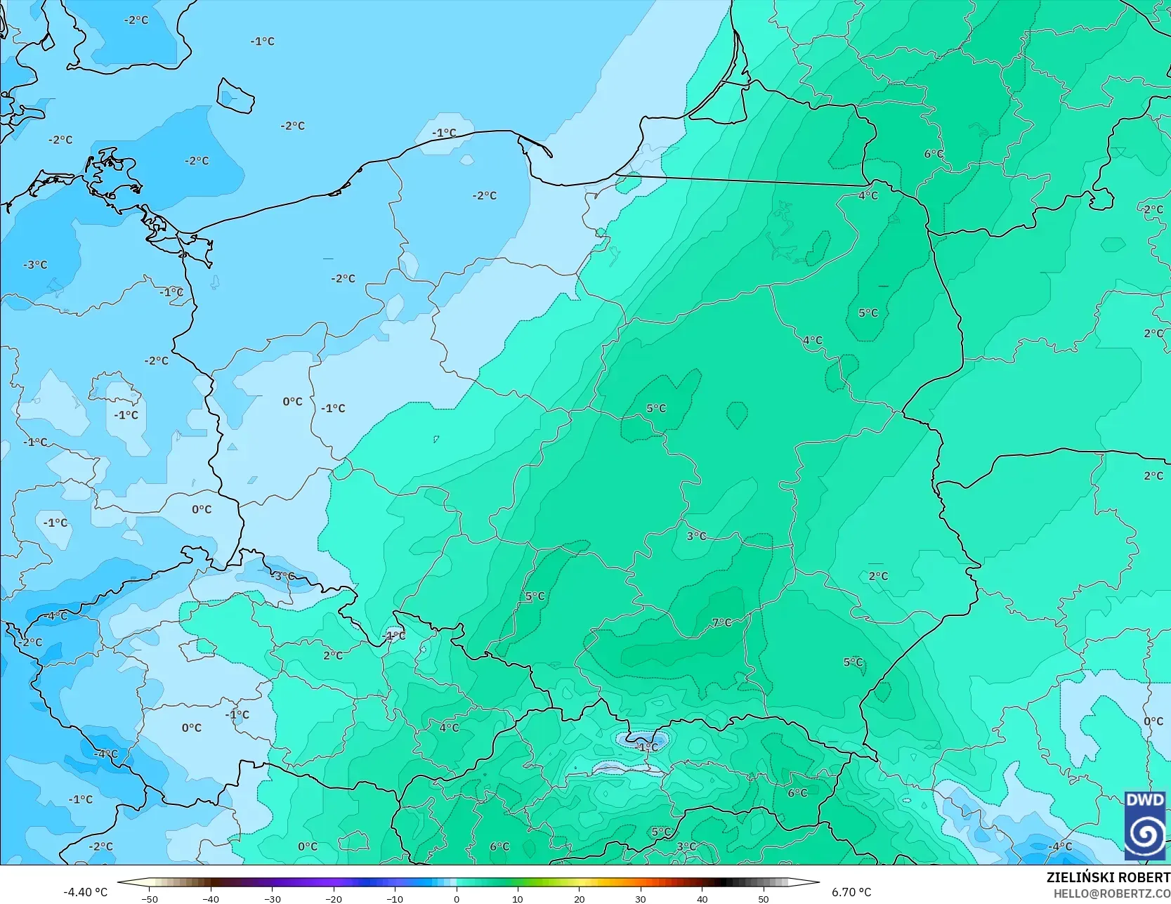ICON modelo - Polônia, Temperatura a 850 hPa