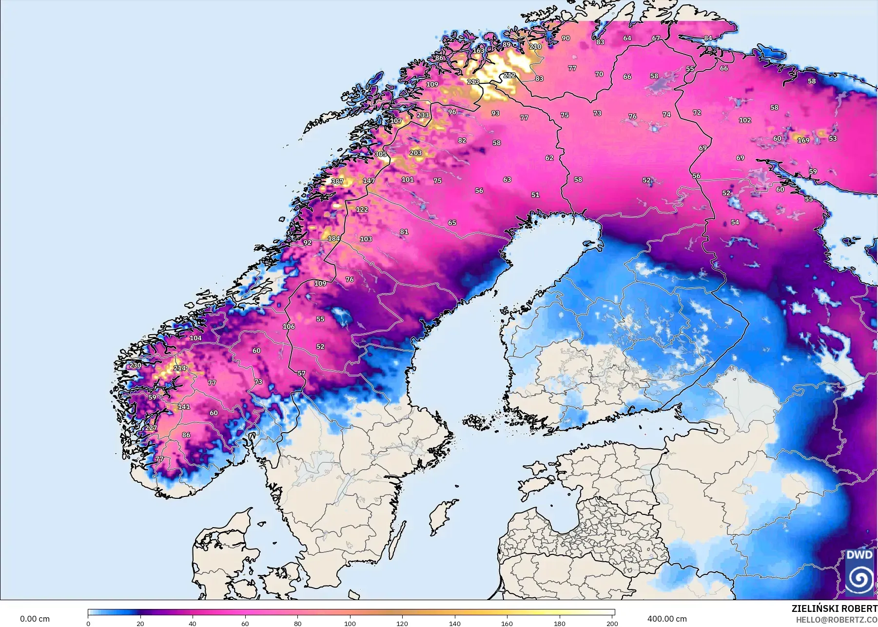 ICON modelo - Escandinávia, Profundidade da neve