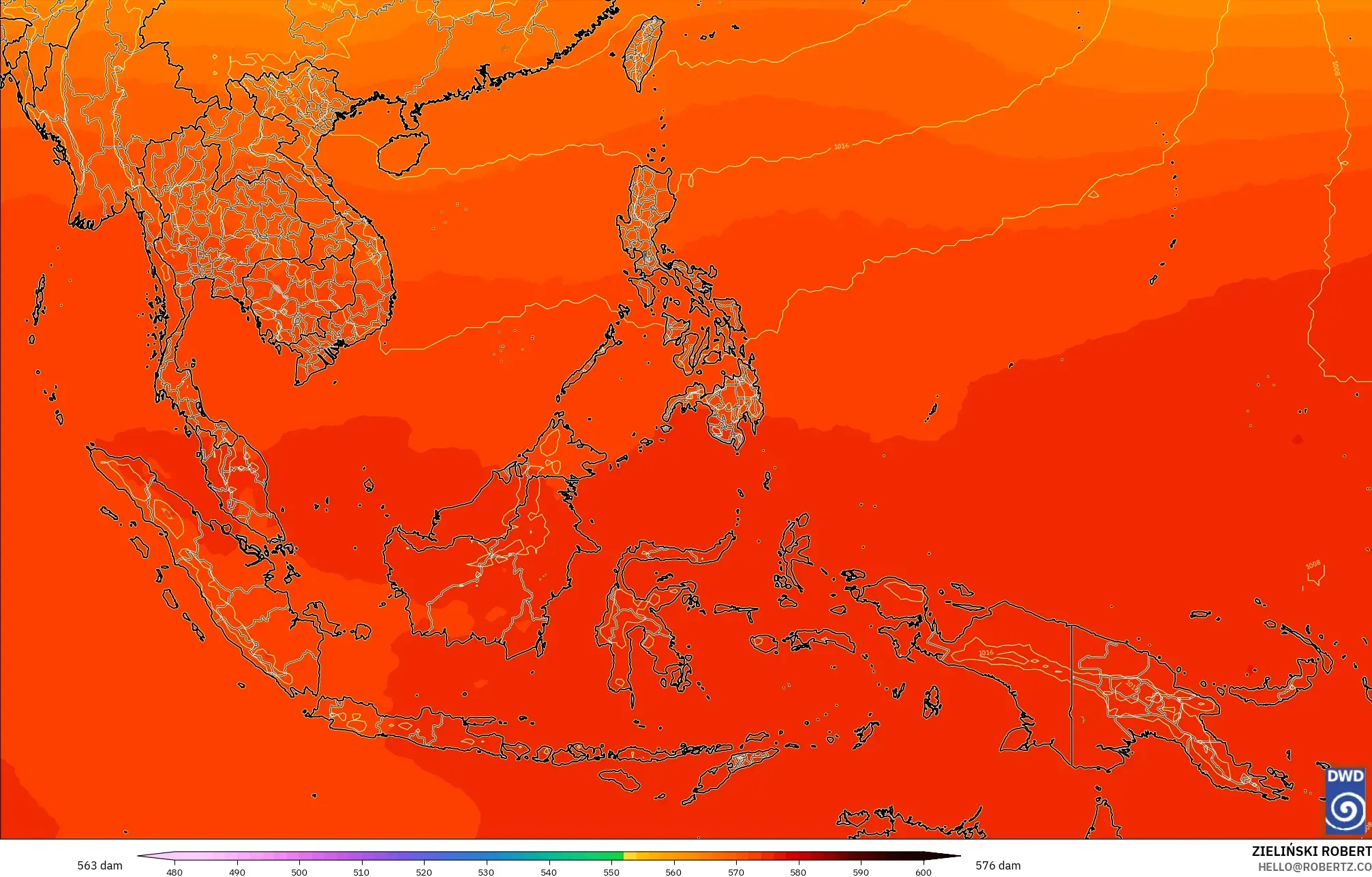 ICON modelo - Sudeste Asiático, Altura geopotencial a 500 hPa