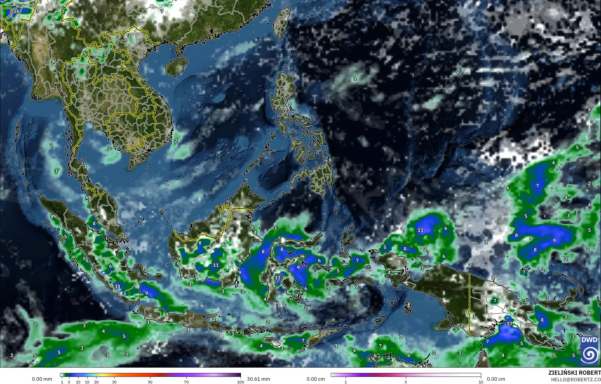 ICON modelo - Sudeste Asiático, Precipitação, nuvens e pressão