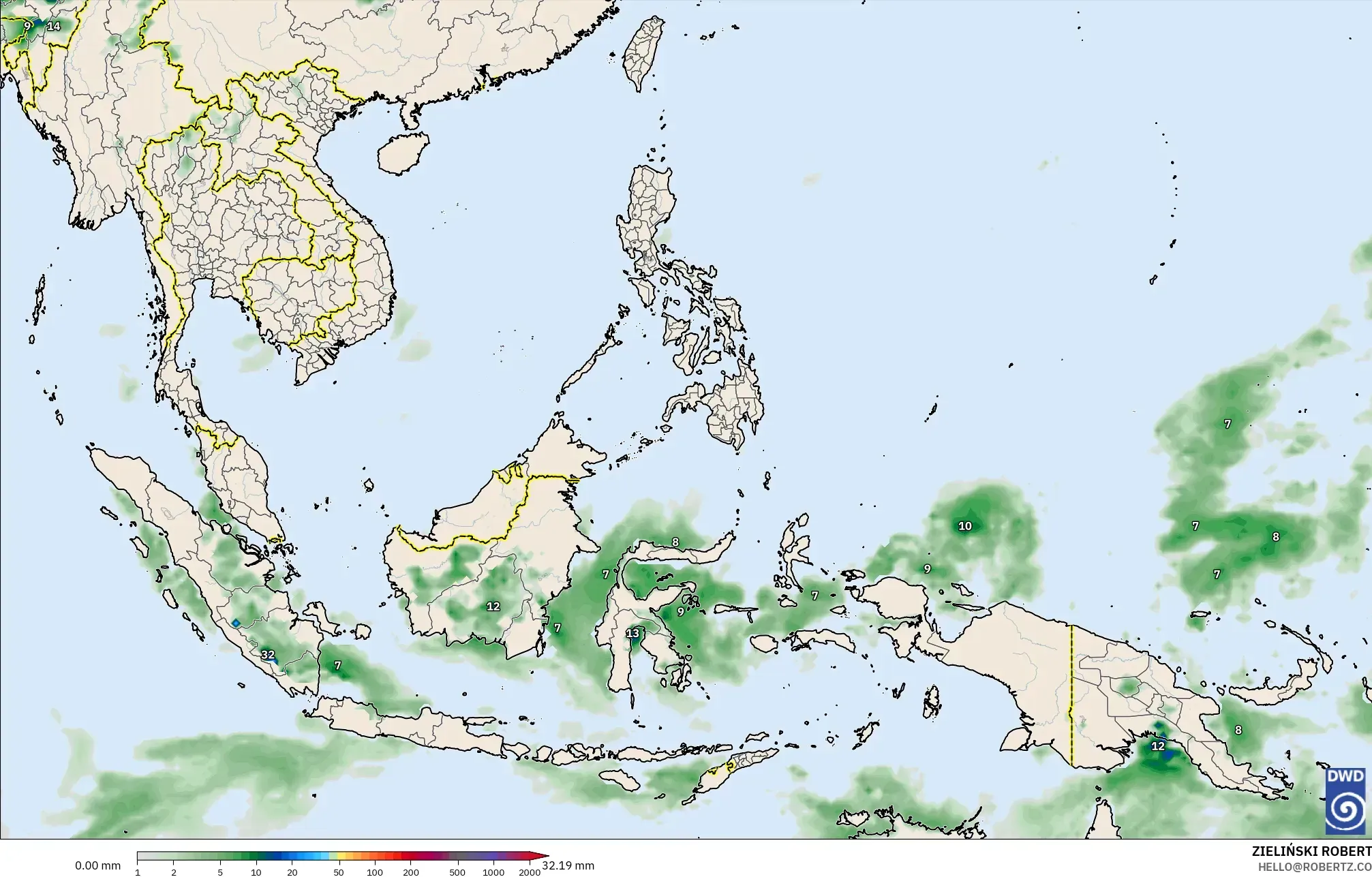 ICON modelo - Sudeste Asiático, Acúmulo de precipitação