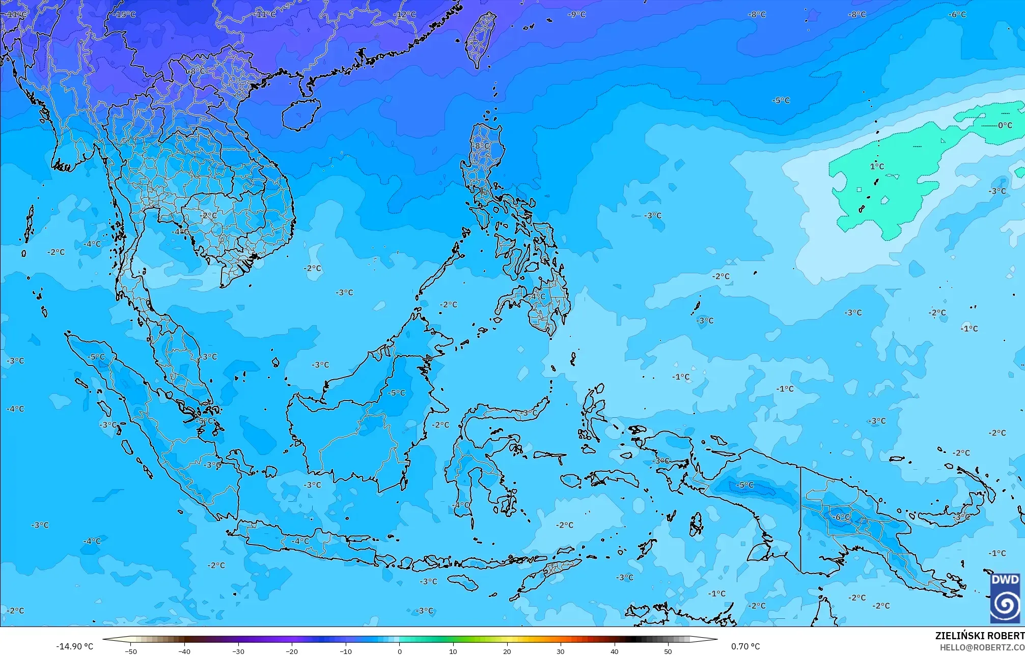 ICON modelo - Sudeste Asiático, Temperatura a 500 hPa