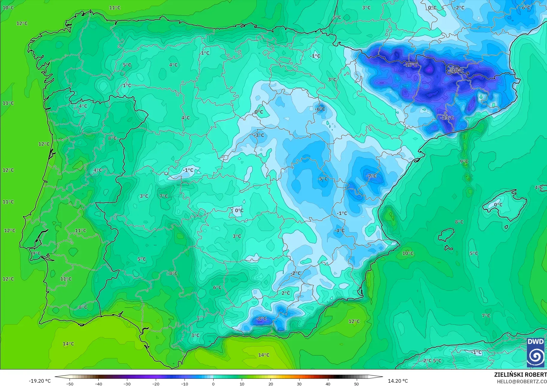 ICON modelo - Espanha, Ponto de orvalho a 2 m