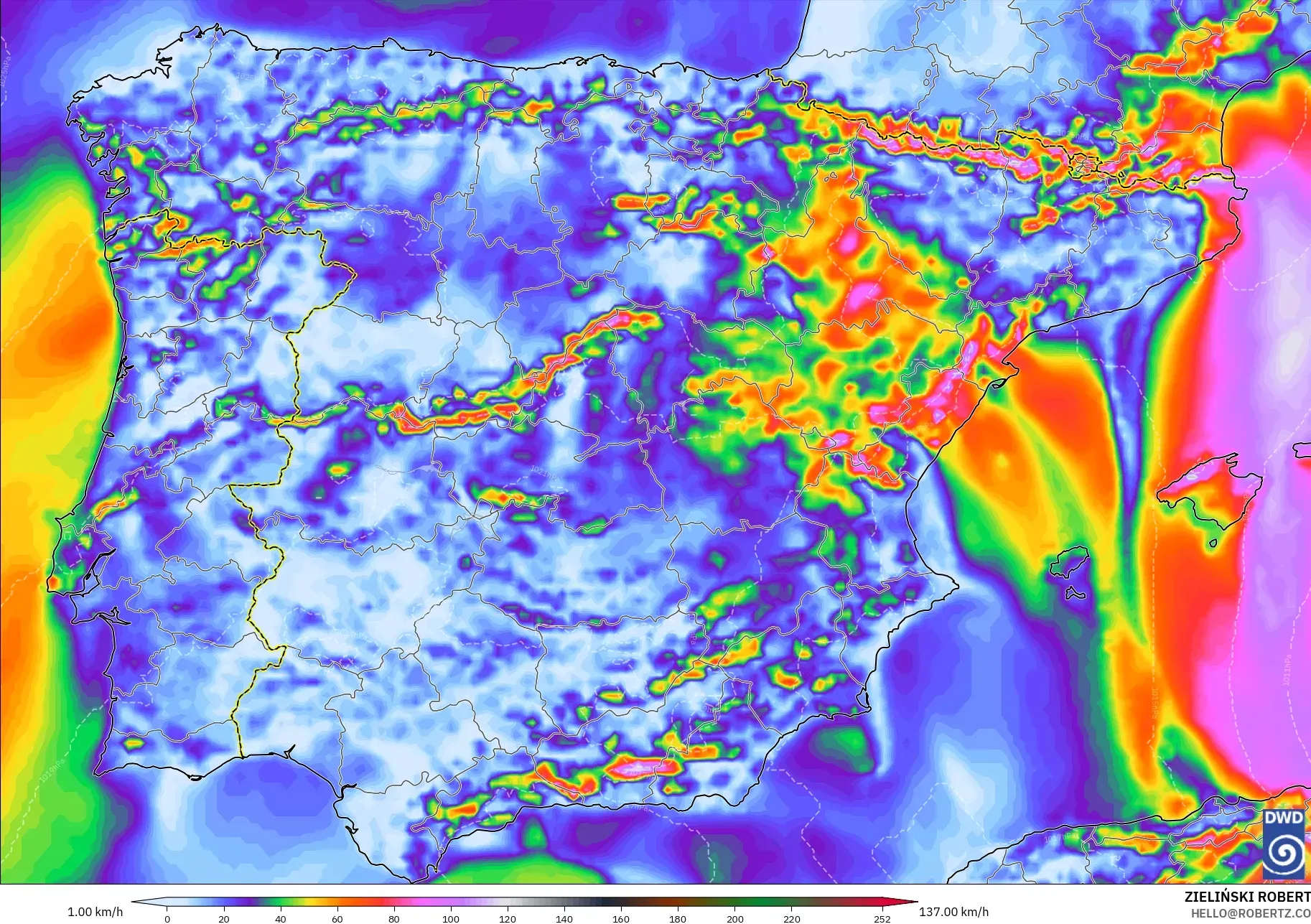 ICON modelo - Espanha, Rajadas de Vento Máximas