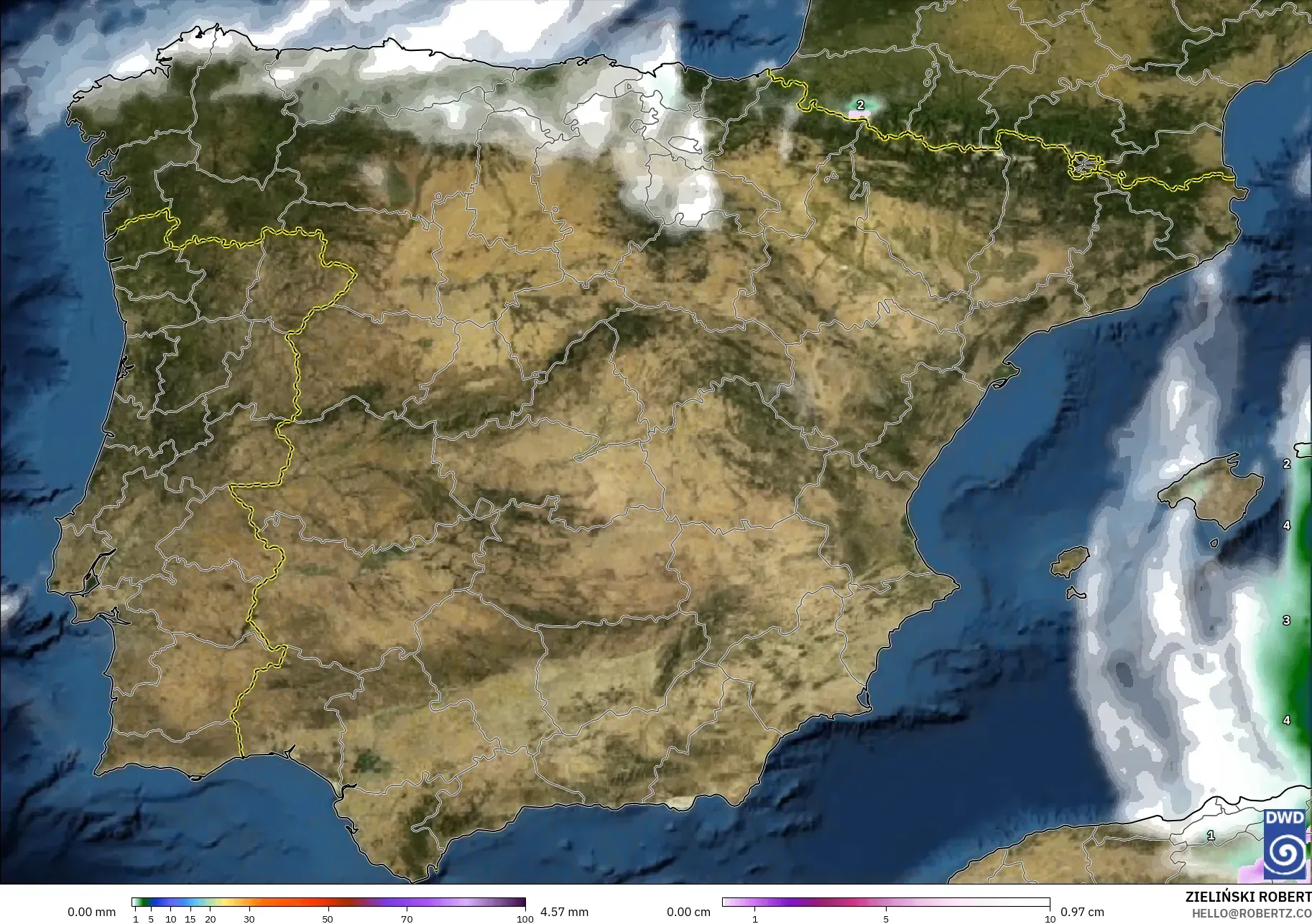 ICON modelo - Espanha, Precipitação, nuvens e pressão