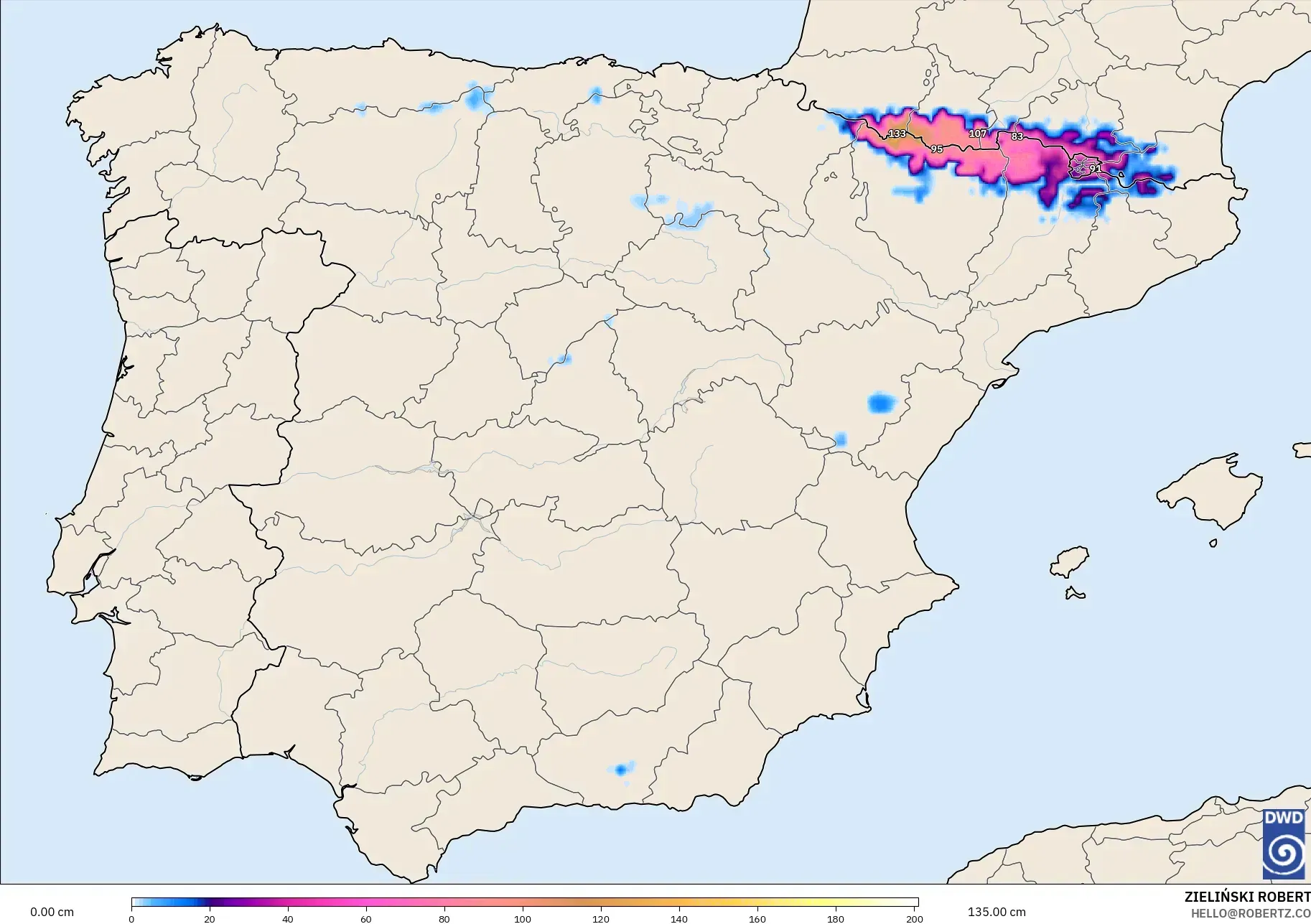 ICON modelo - Espanha, Profundidade da neve