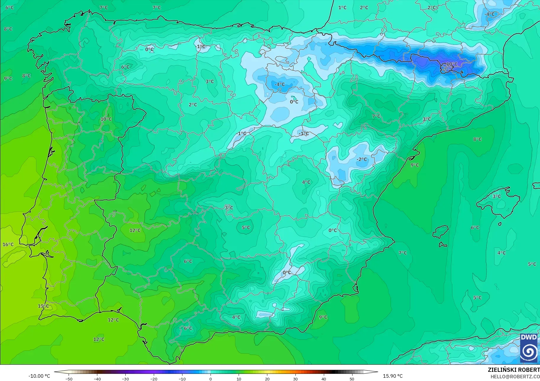 ICON modelo - Espanha, Temperatura a 850 hPa