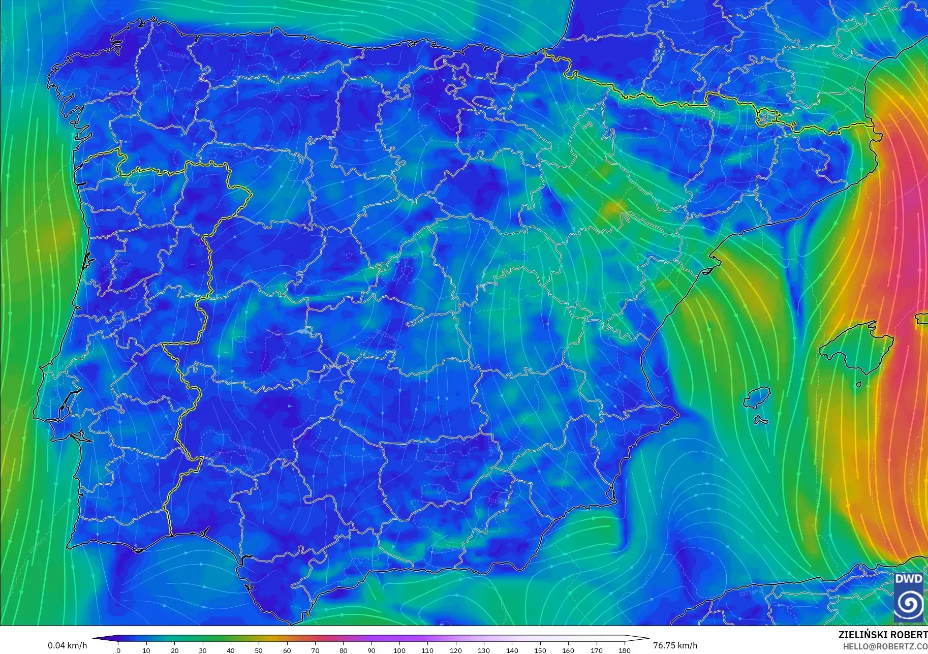 ICON modelo - Espanha, Vento a 10 m