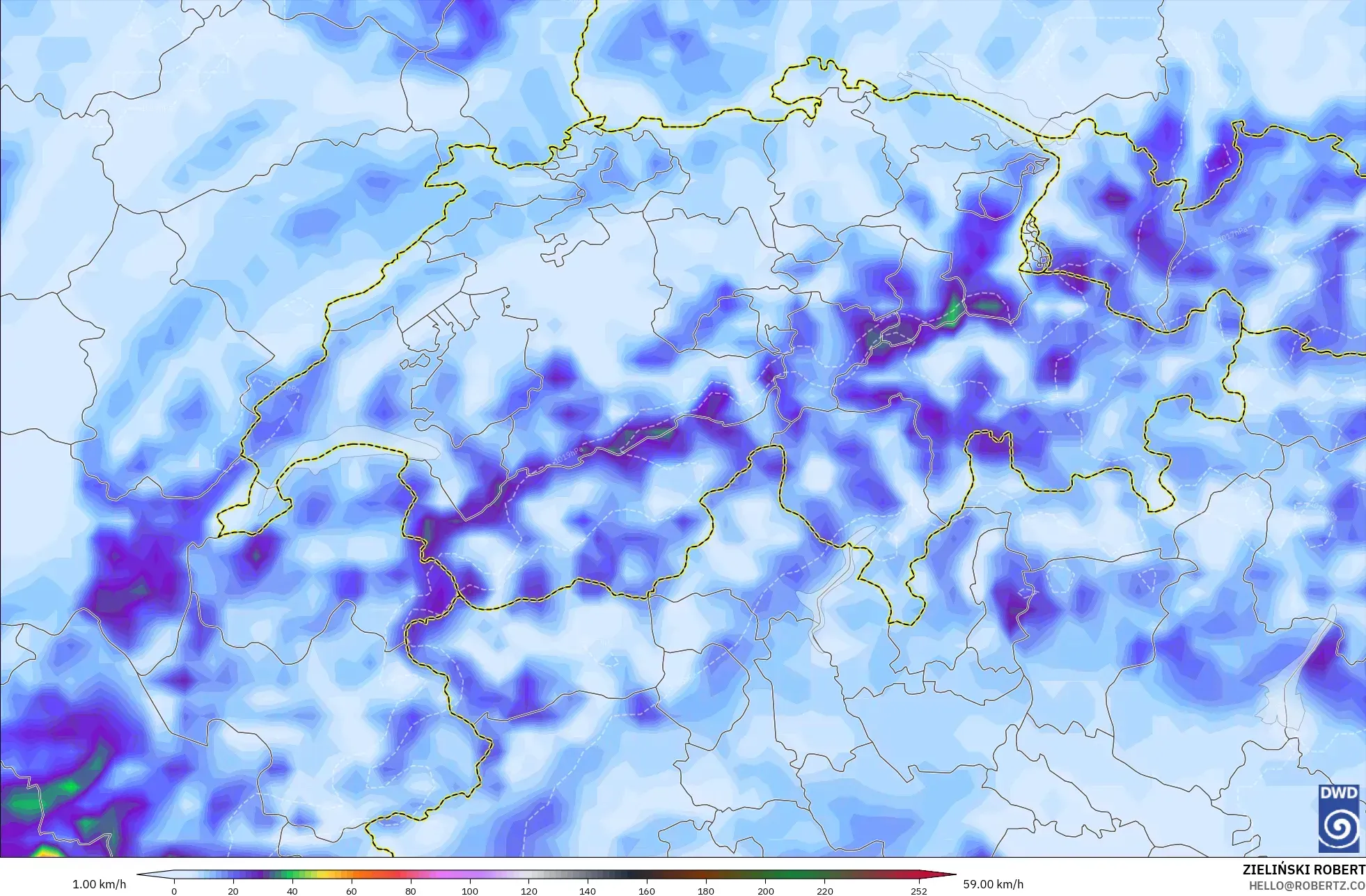 ICON modelo - Suíça, Rajadas de vento