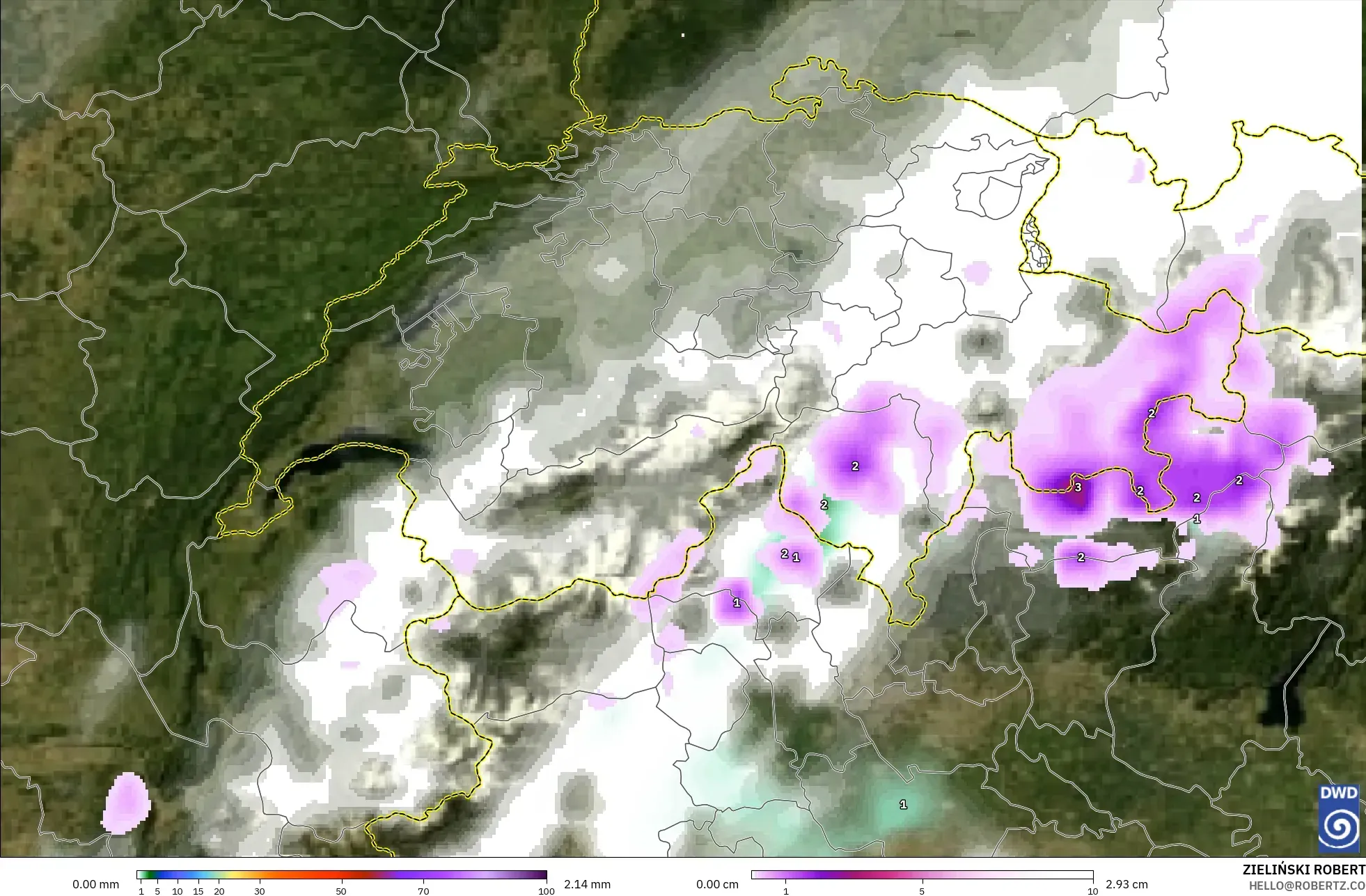 ICON modelo - Suíça, Precipitação, nuvens e pressão